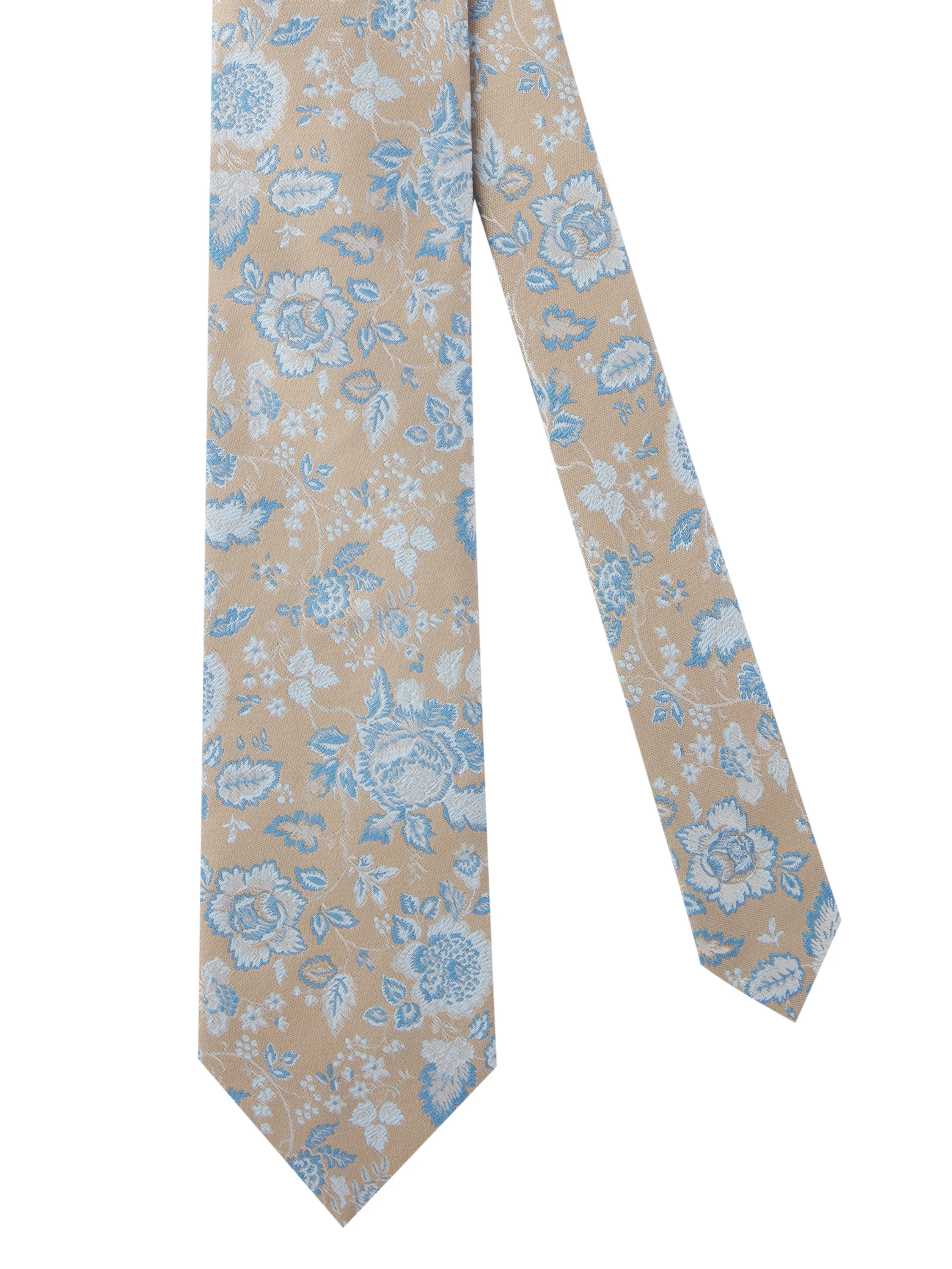 Italian Silk Floral Tie - Beige - Image 2