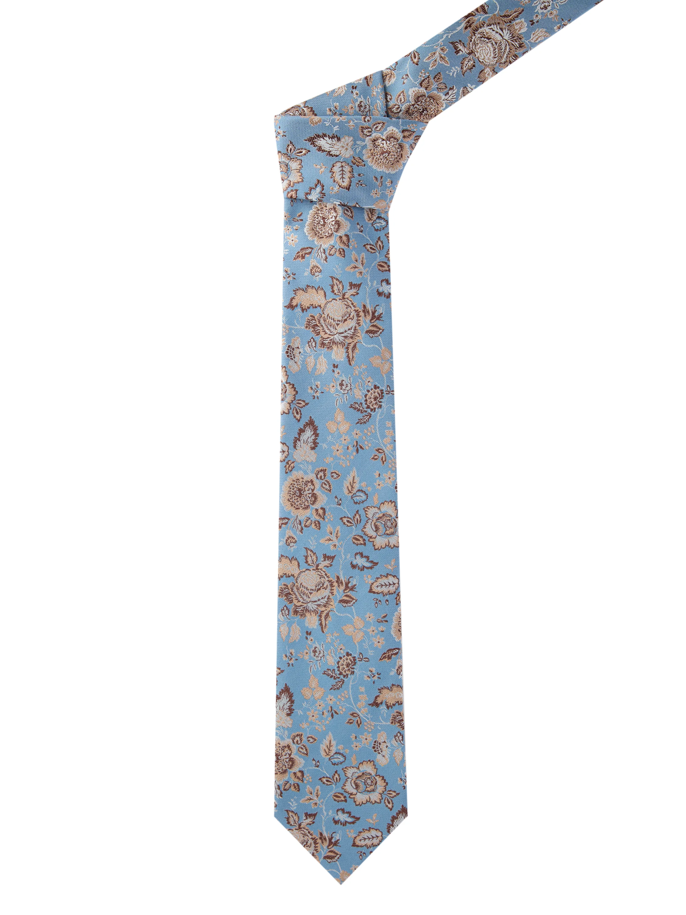Italian Silk Floral Tie - Mid Blue