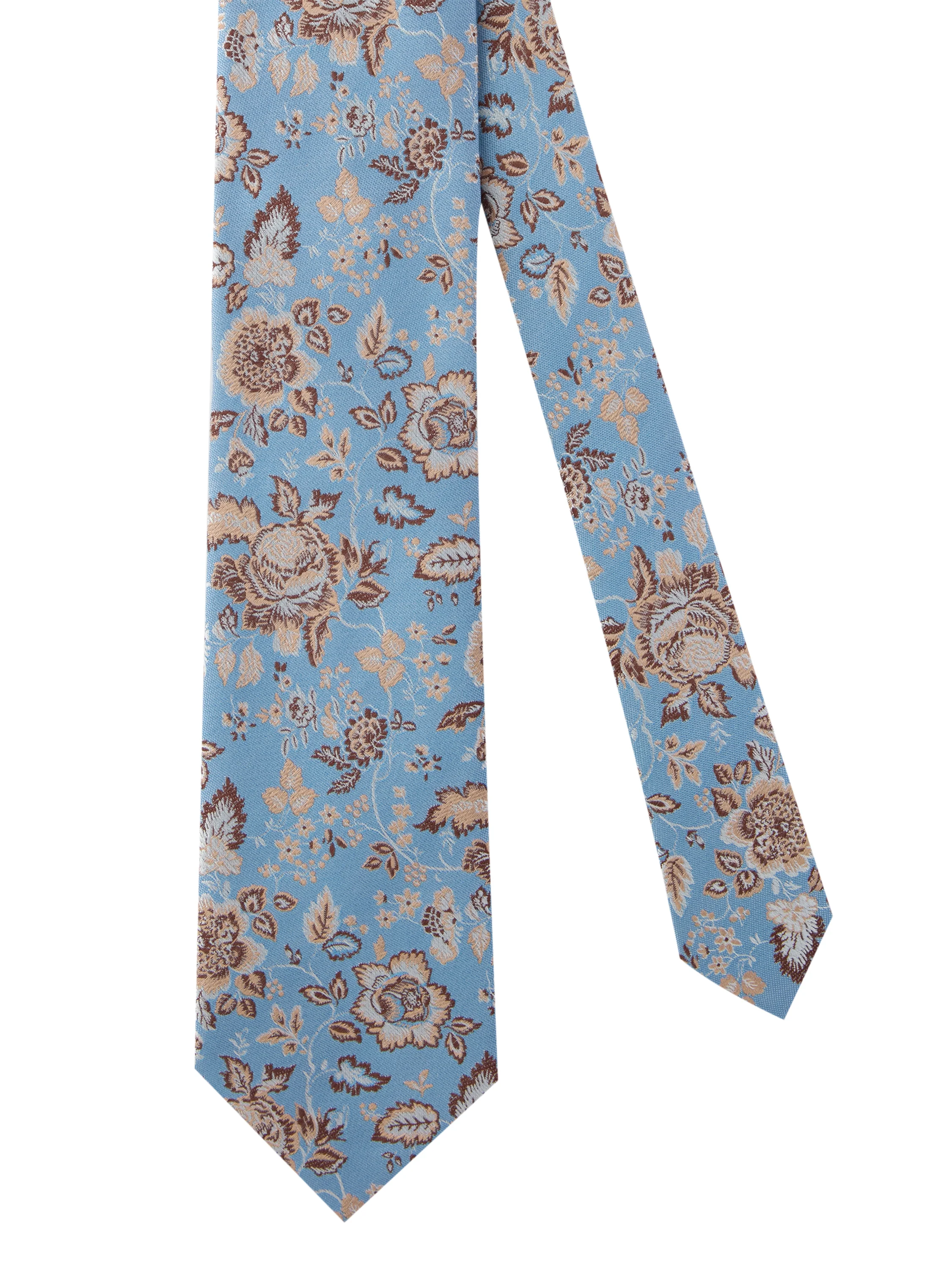 Italian Silk Floral Tie - Mid Blue - Image 2