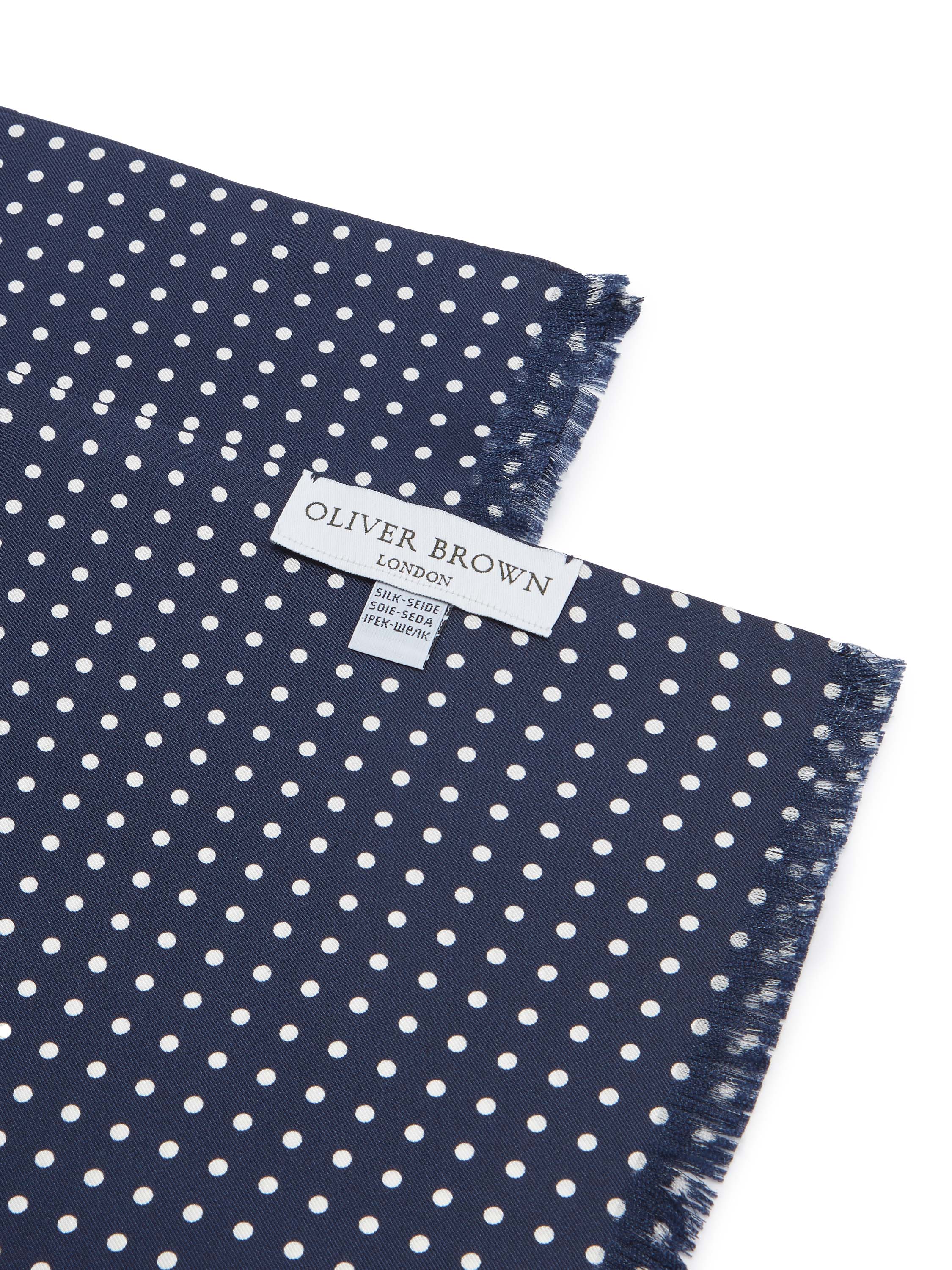 Italian Silk Tube Scarf, Polka Dot- Navy/White - Image 3