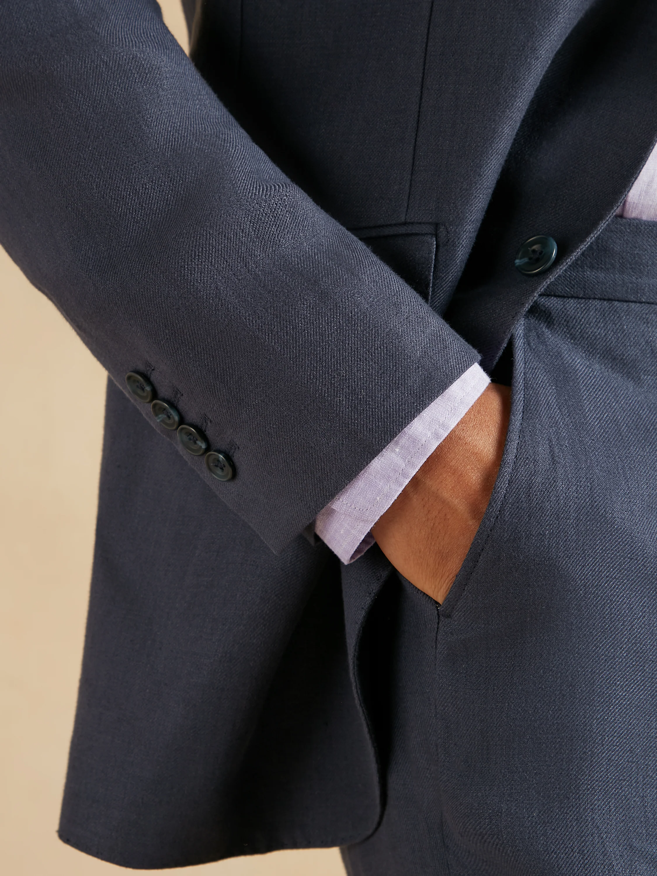 Lightweight Washed Irish Linen Suit - Navy - Image 3