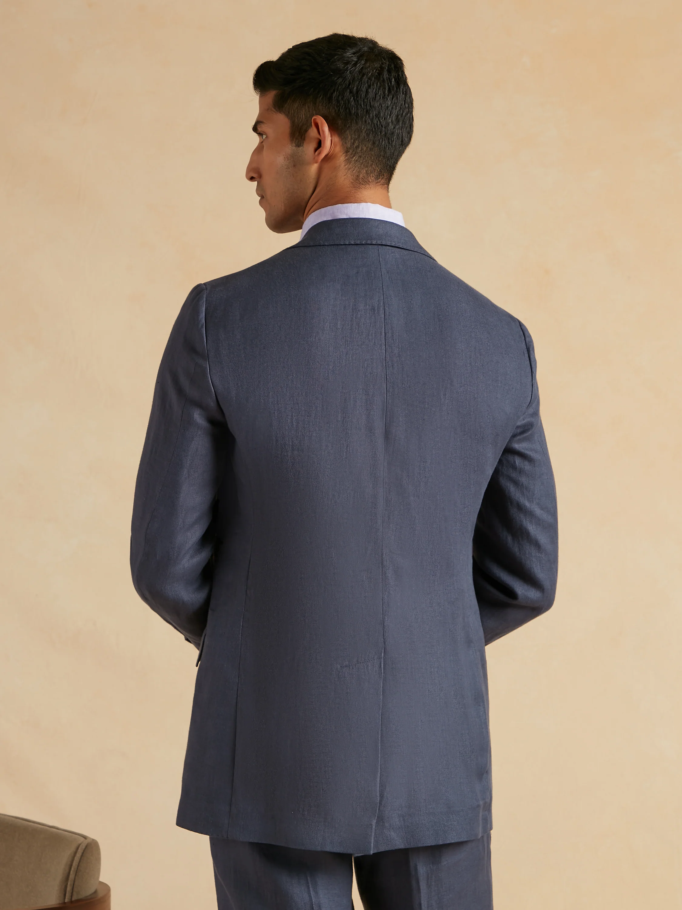 Lightweight Washed Irish Linen Suit - Navy - Image 4