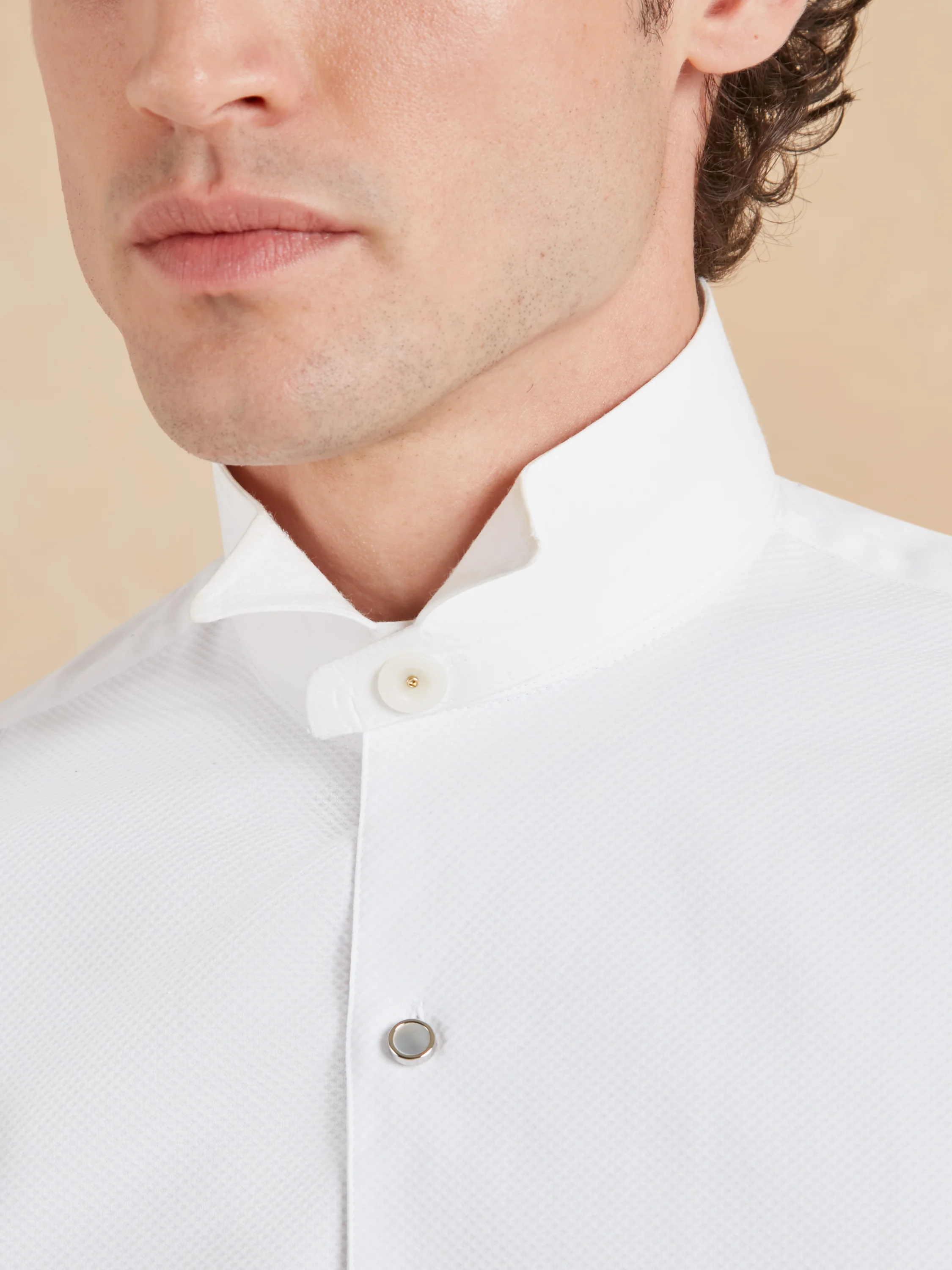 Marcella Dress Shirt, Collarless - White - Image 3
