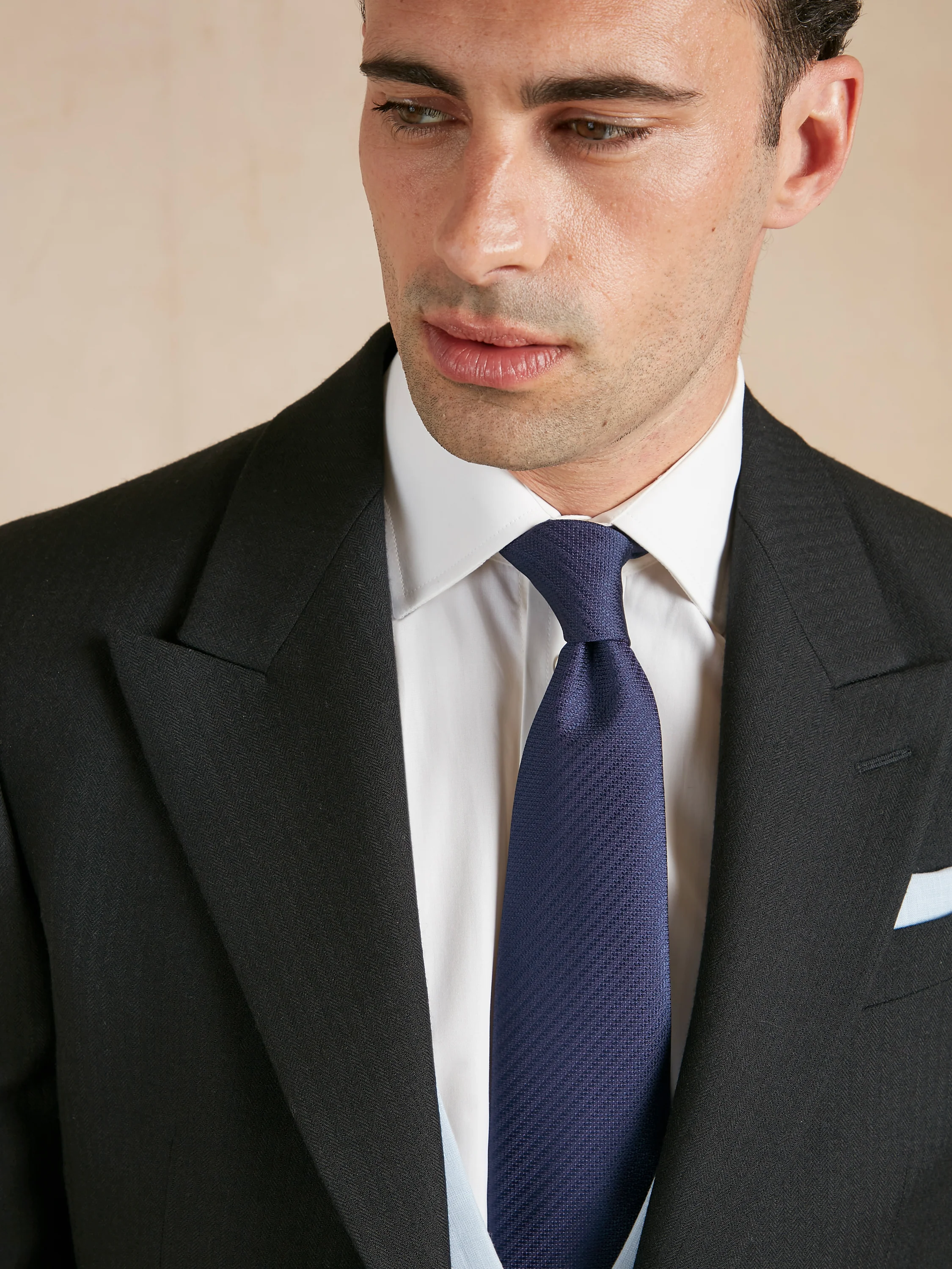 Morning Coat Hire - Black Herringbone Wool - Image 3