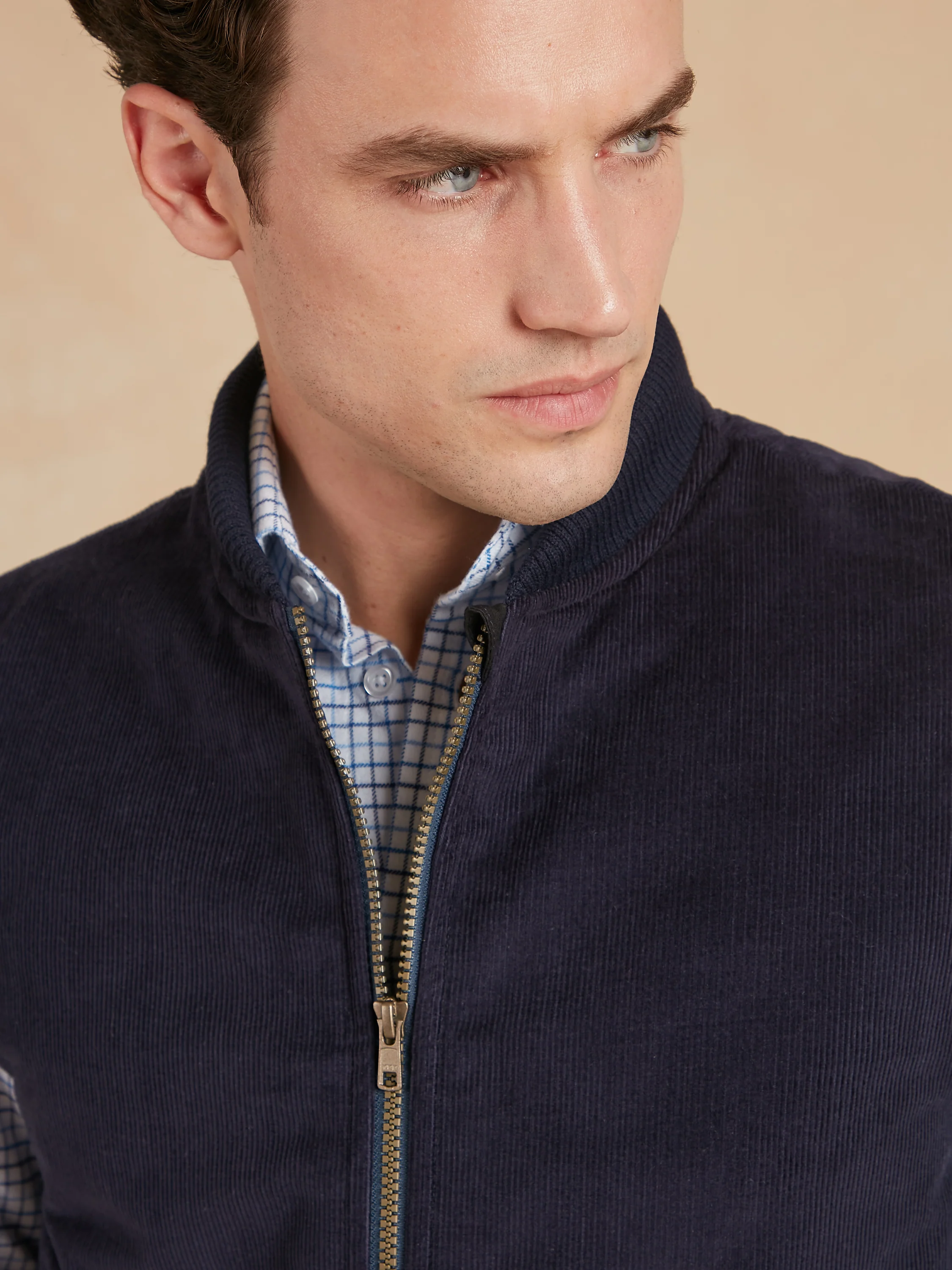 Nehru Collar Needlecord Gilet - Navy - Image 3