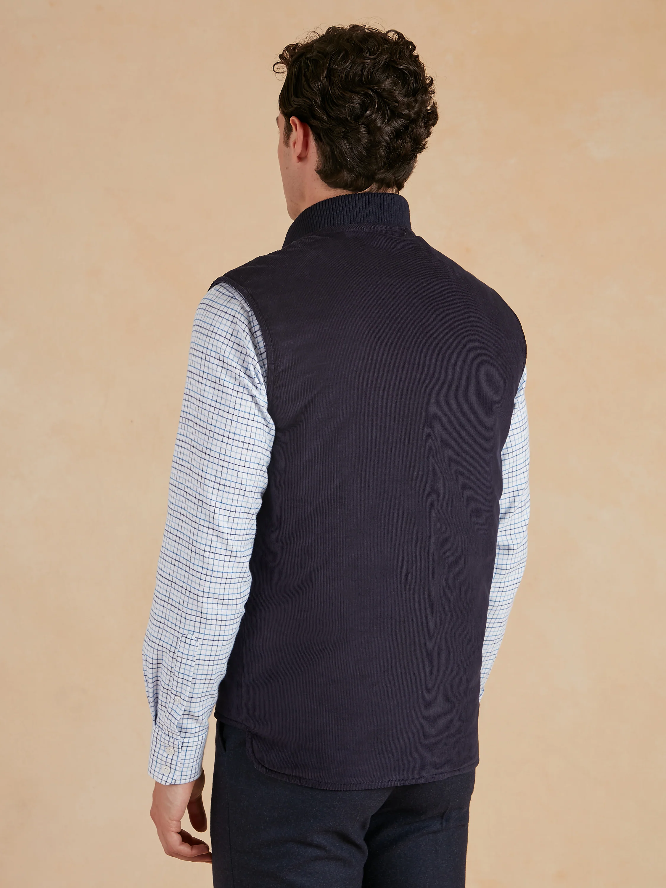 Nehru Collar Needlecord Gilet - Navy - Image 5