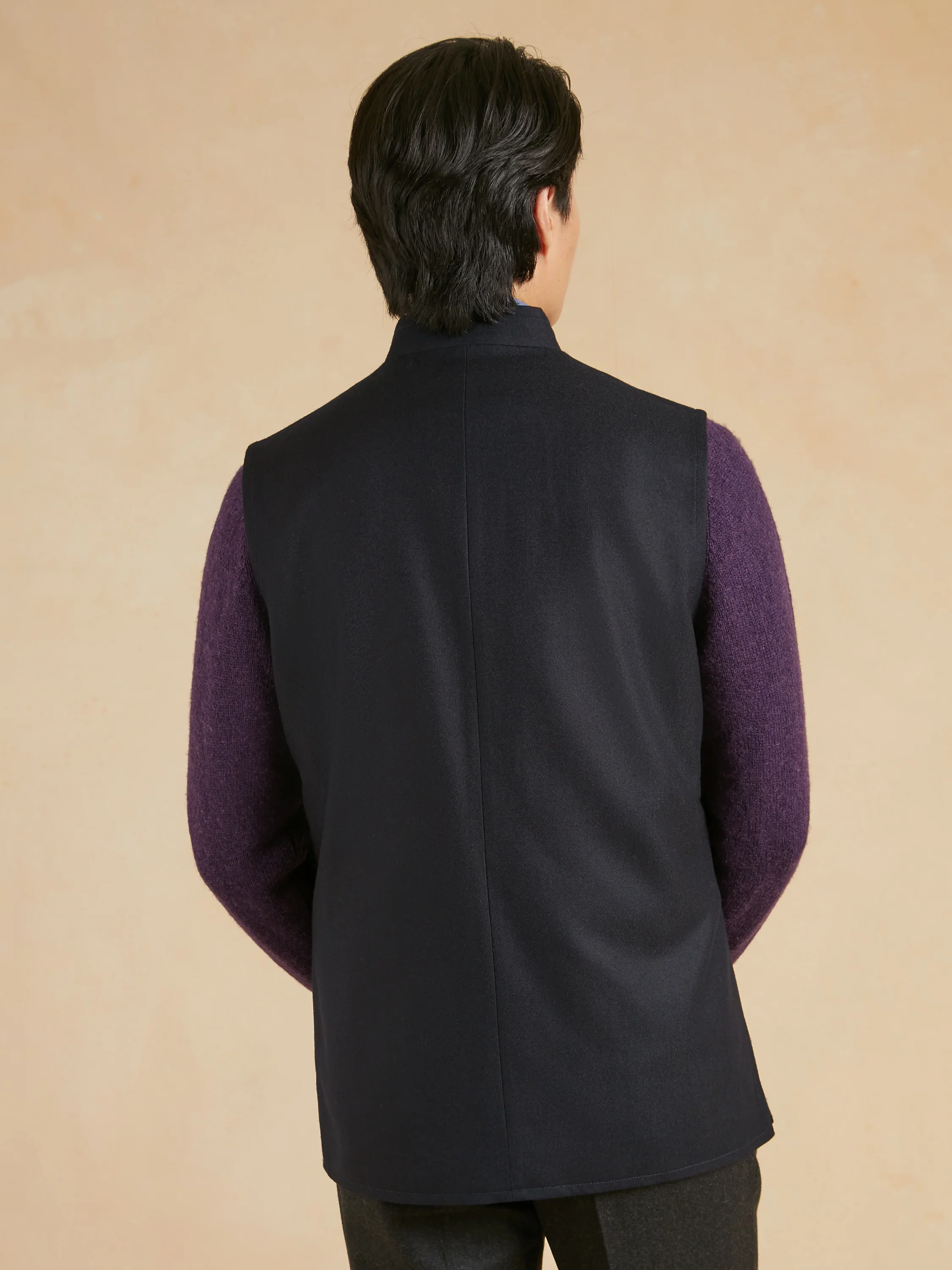 Nehru Gilet Wool Flannel - Navy - Image 4