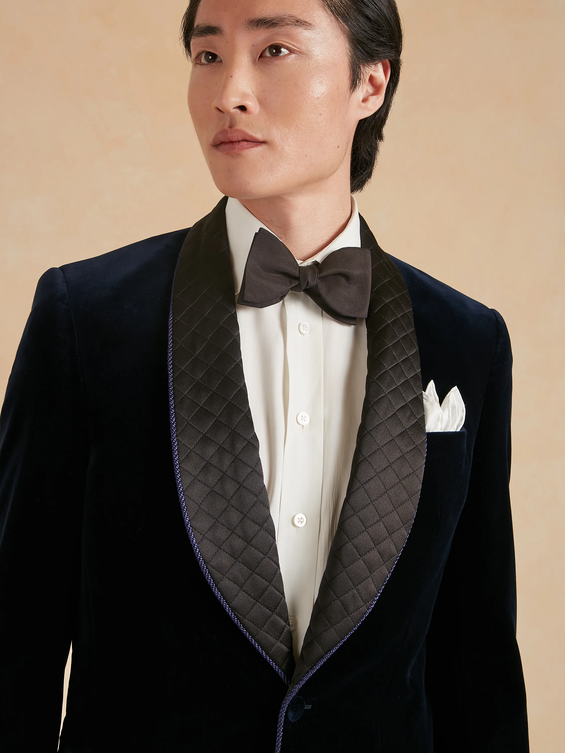 Pembroke Smoking Jacket - Navy Velvet with Quilted Lapels - Image 4