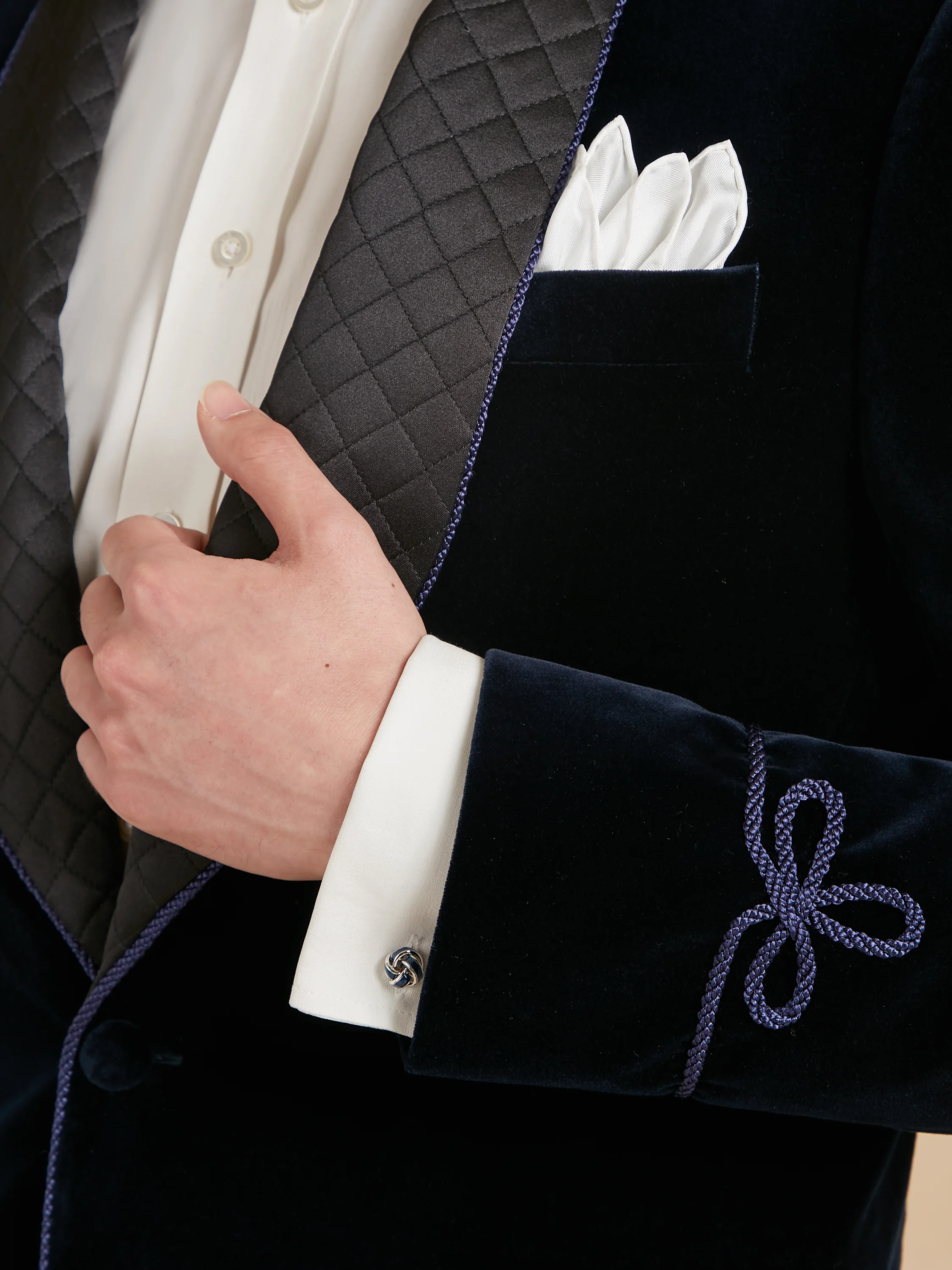 Pembroke Smoking Jacket - Navy Velvet with Quilted Lapels - Image 5