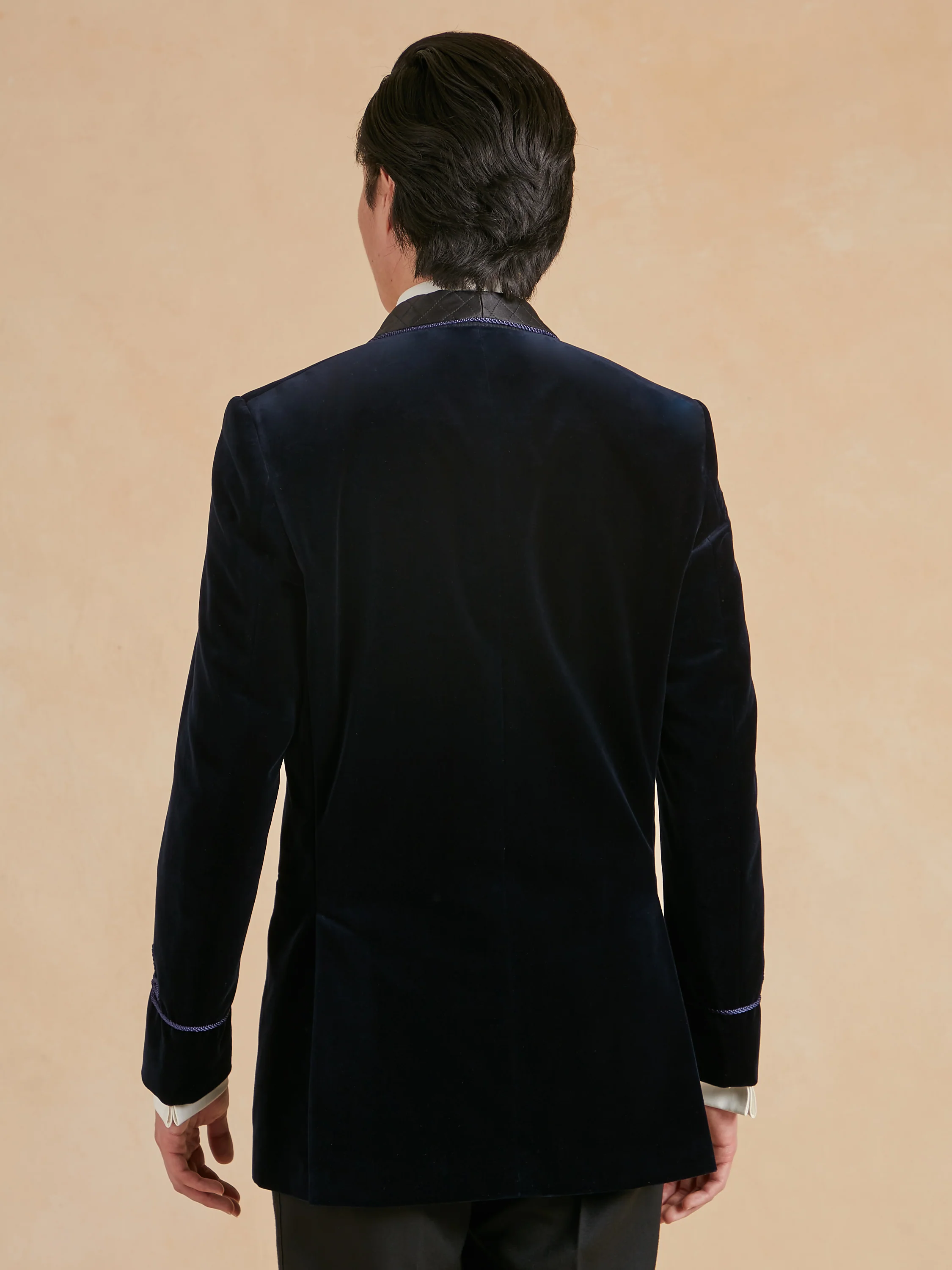 Pembroke Smoking Jacket - Navy Velvet with Quilted Lapels - Image 6