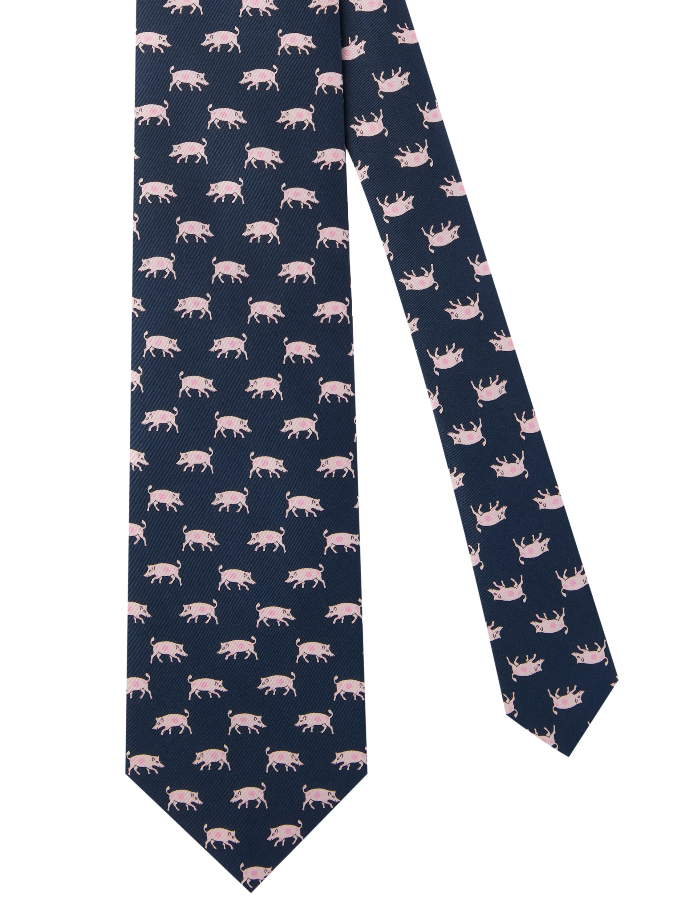 Pig Silk Tie - Navy - Image 2