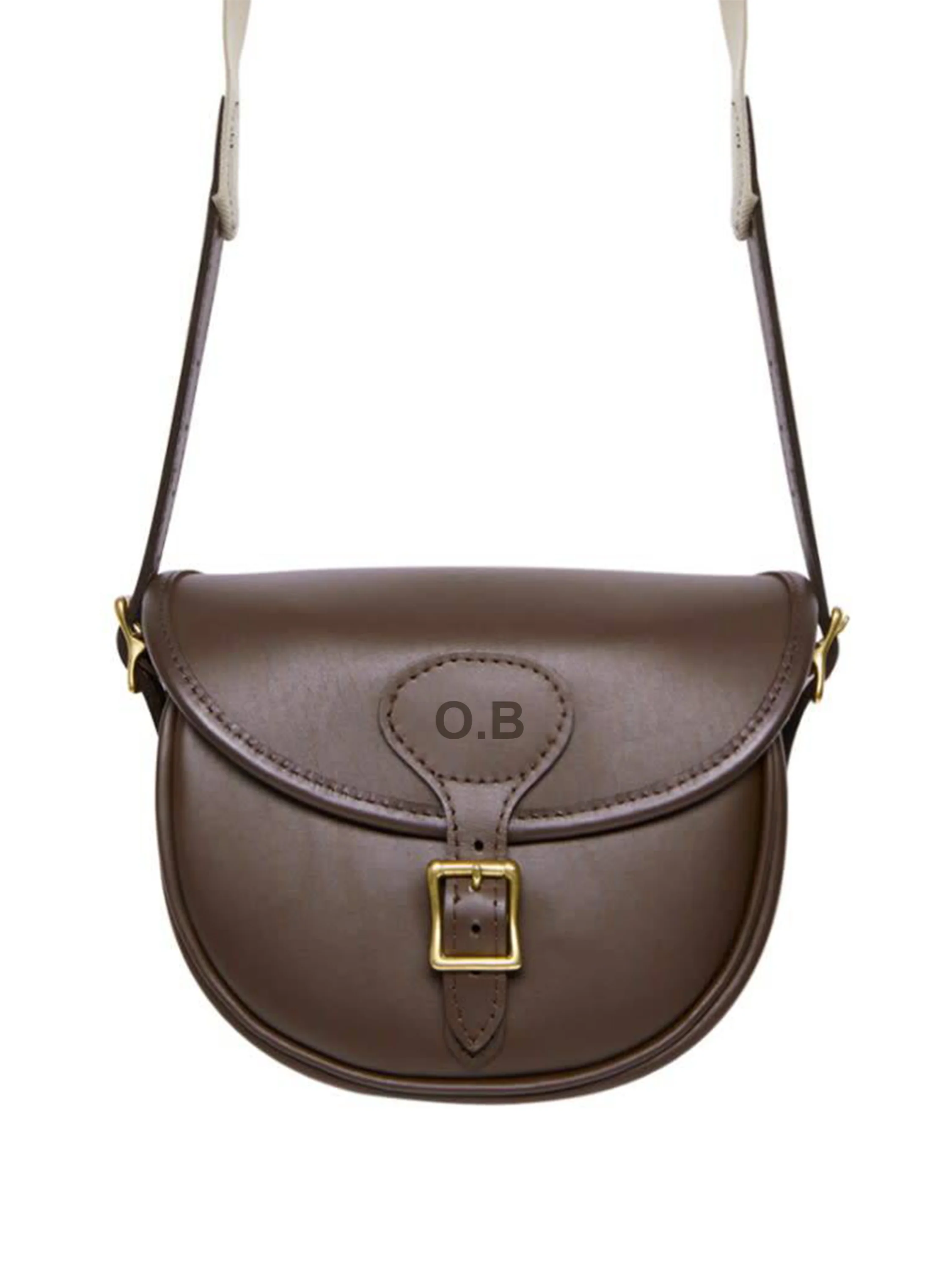 Plain Leather Cartridge Bag - Brown - Image 5