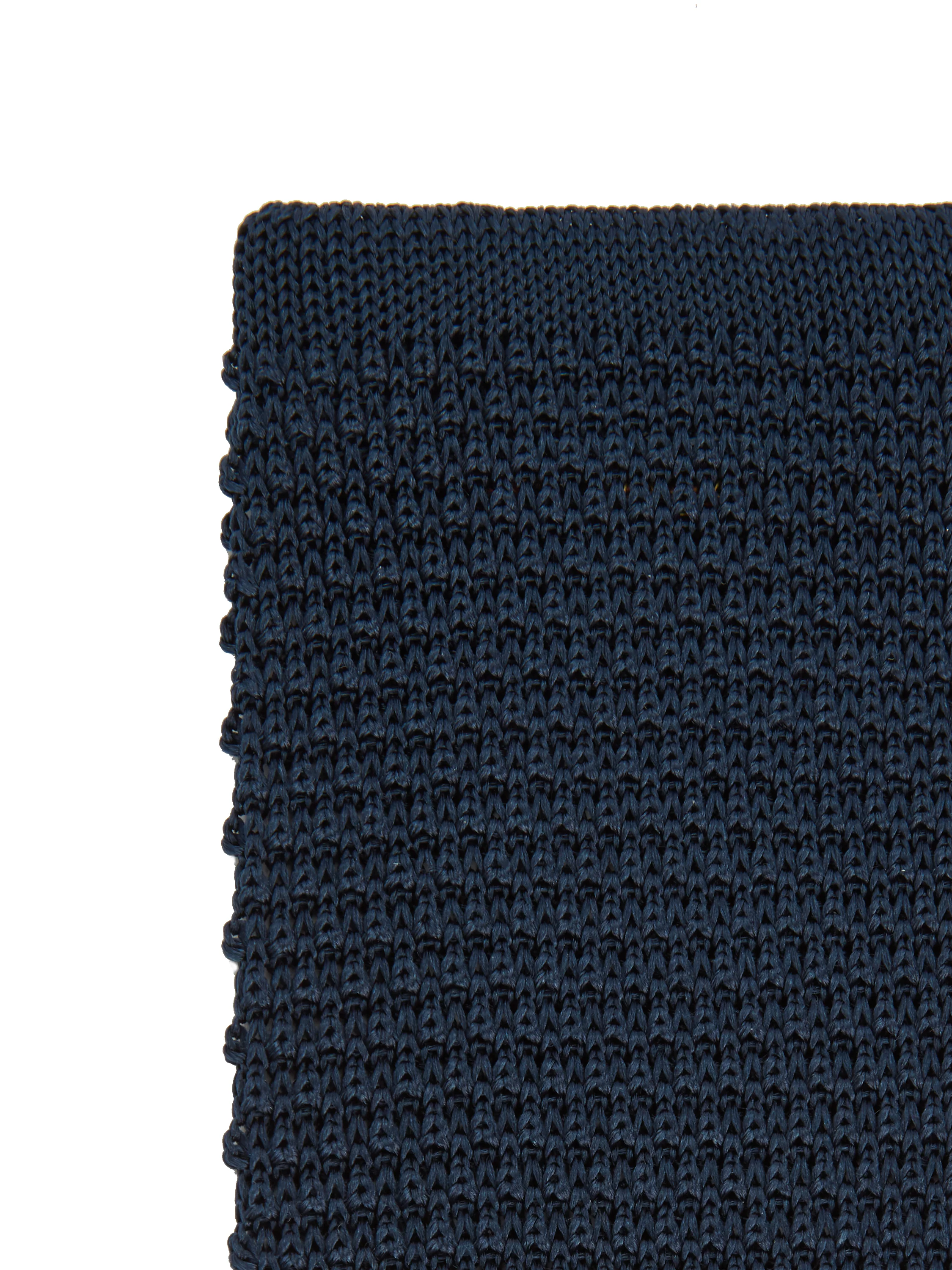 Pure Silk Knitted Tie - Navy - Image 3