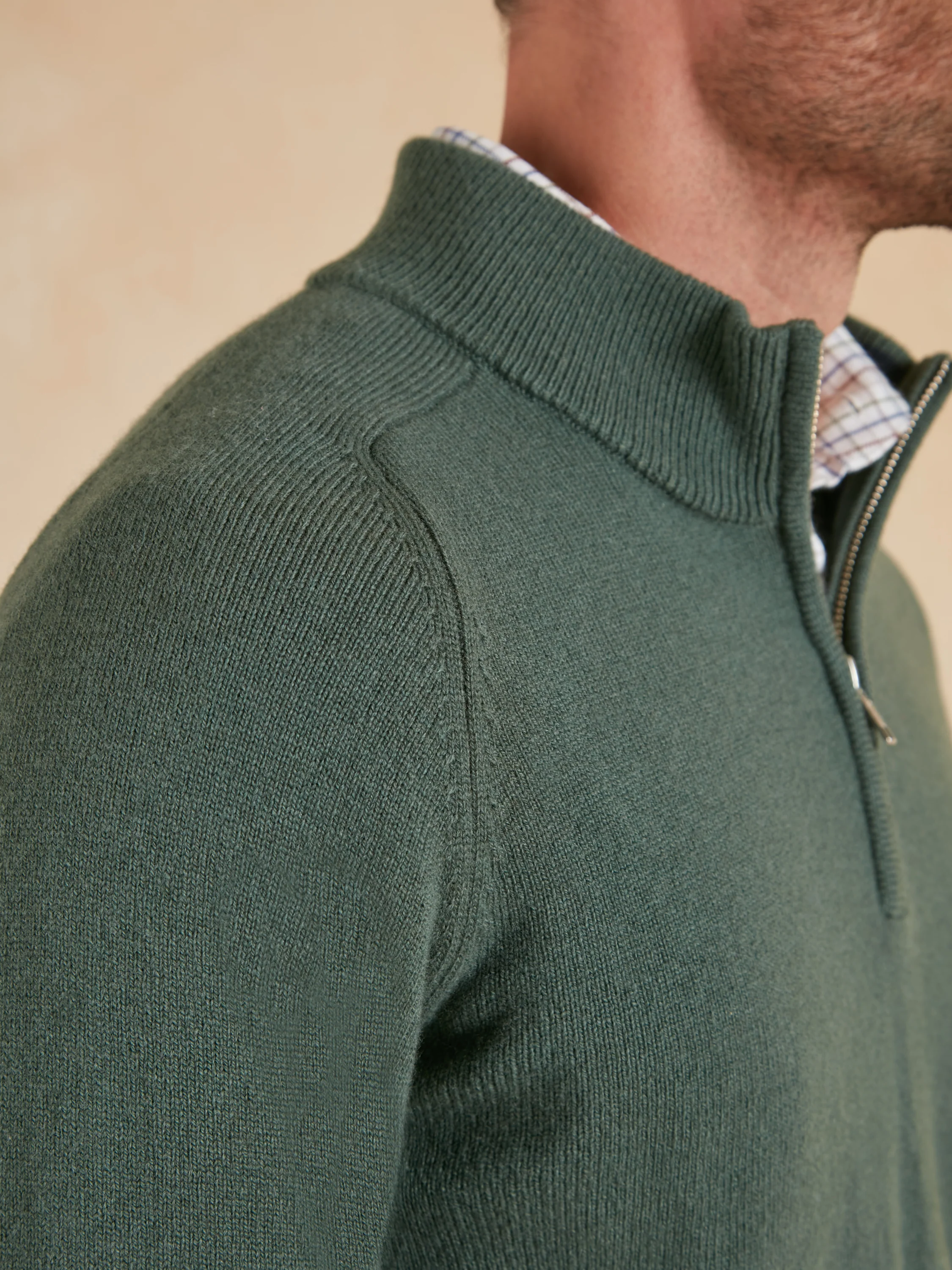 Ashbourne Quarter Zip - Olive Lambswool Jumper - Image 3
