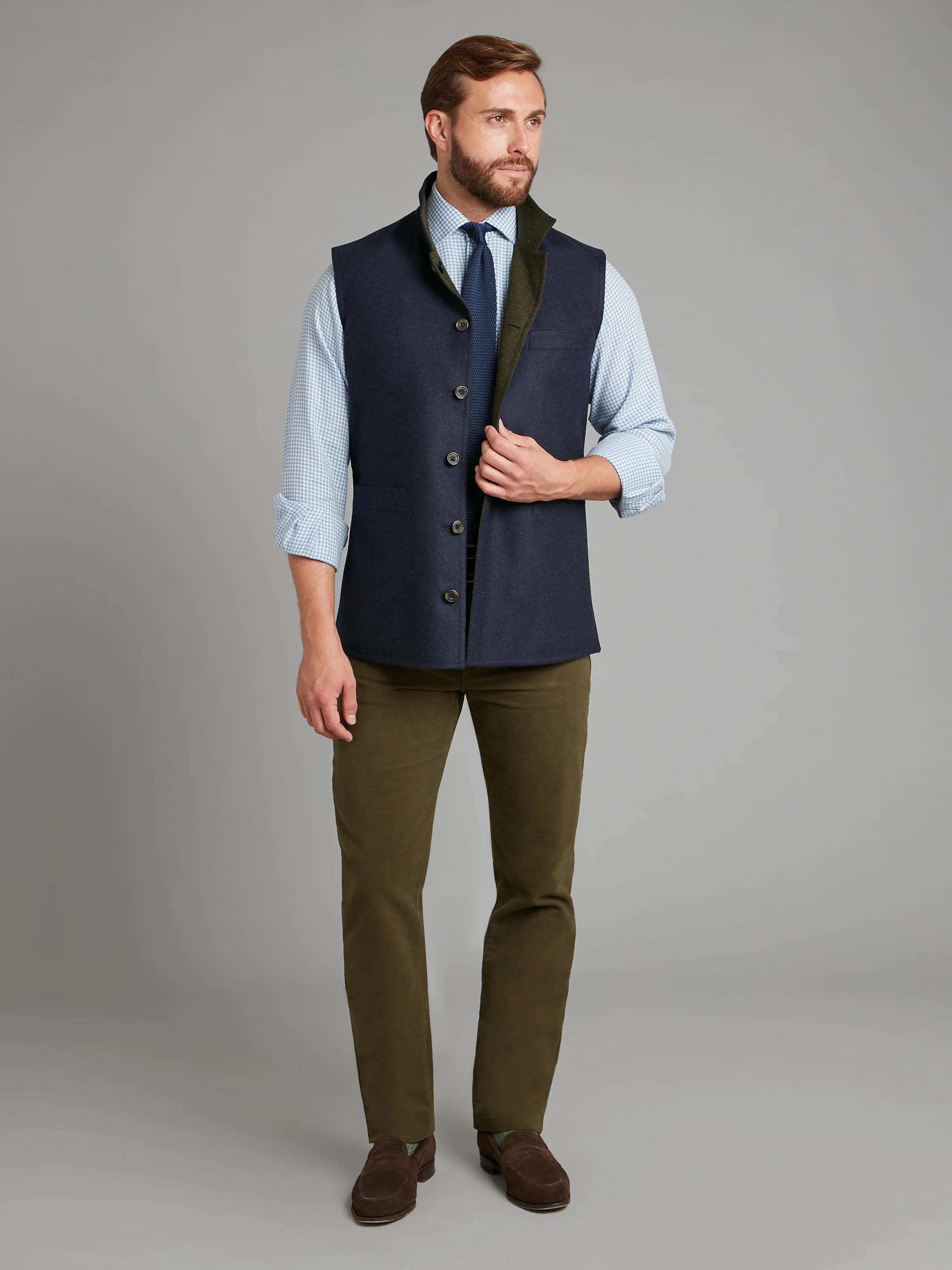 Reversible Gilet - Navy & Green Loden - Image 3