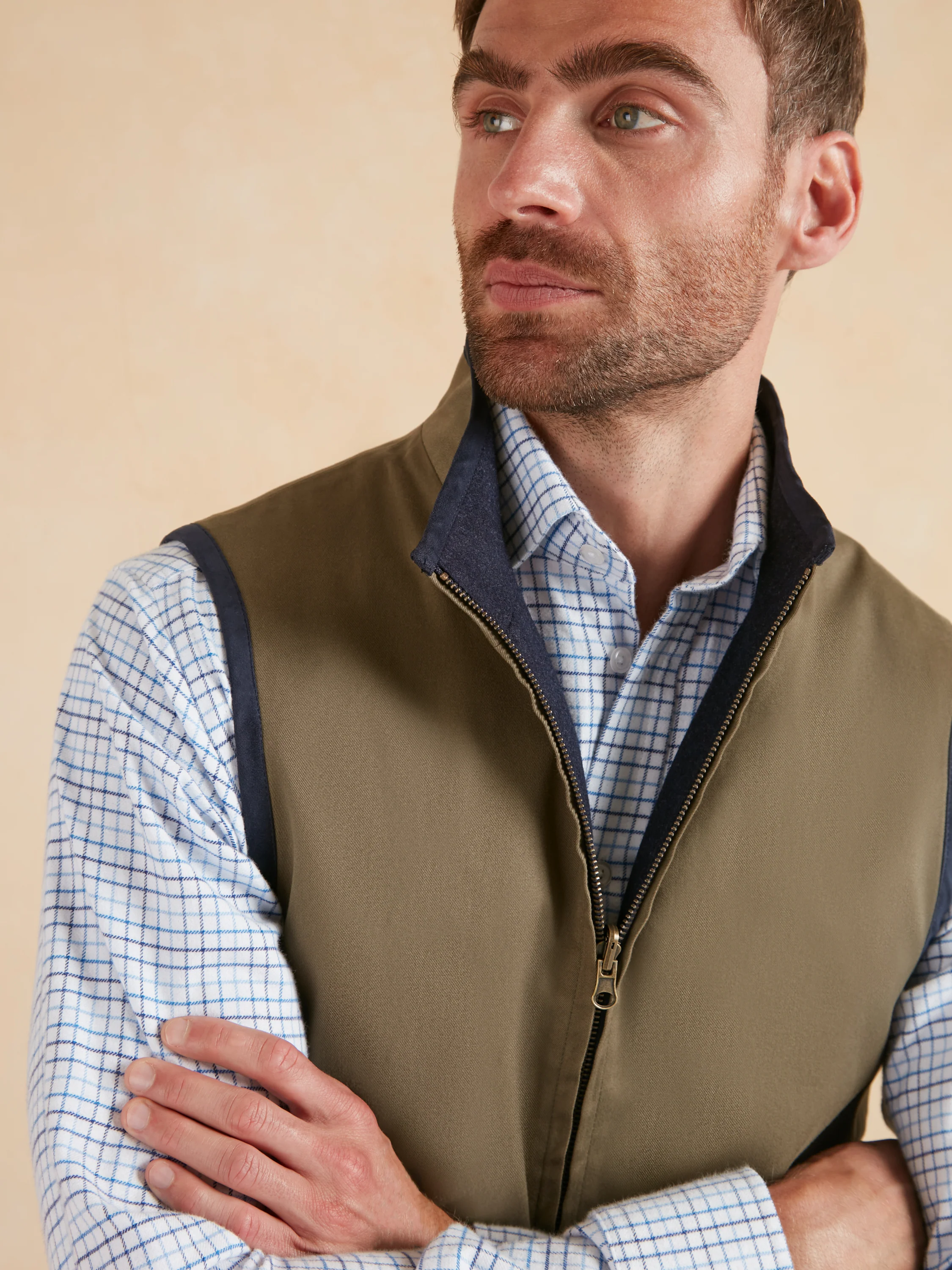 Reversible Wool and Cotton Gilet - Navy & Olive - Image 4