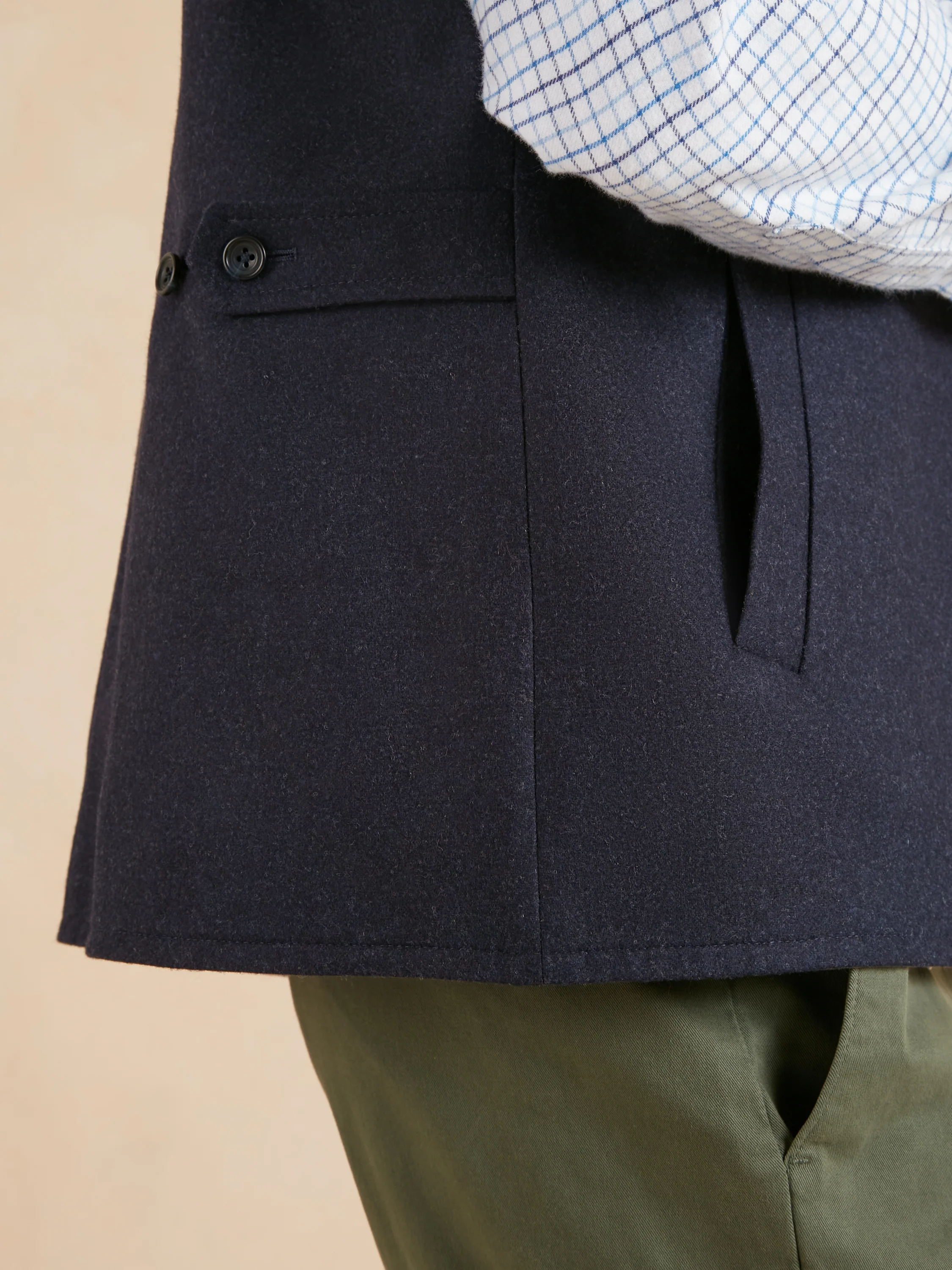 Reversible Wool and Cotton Gilet - Navy & Olive - Image 5