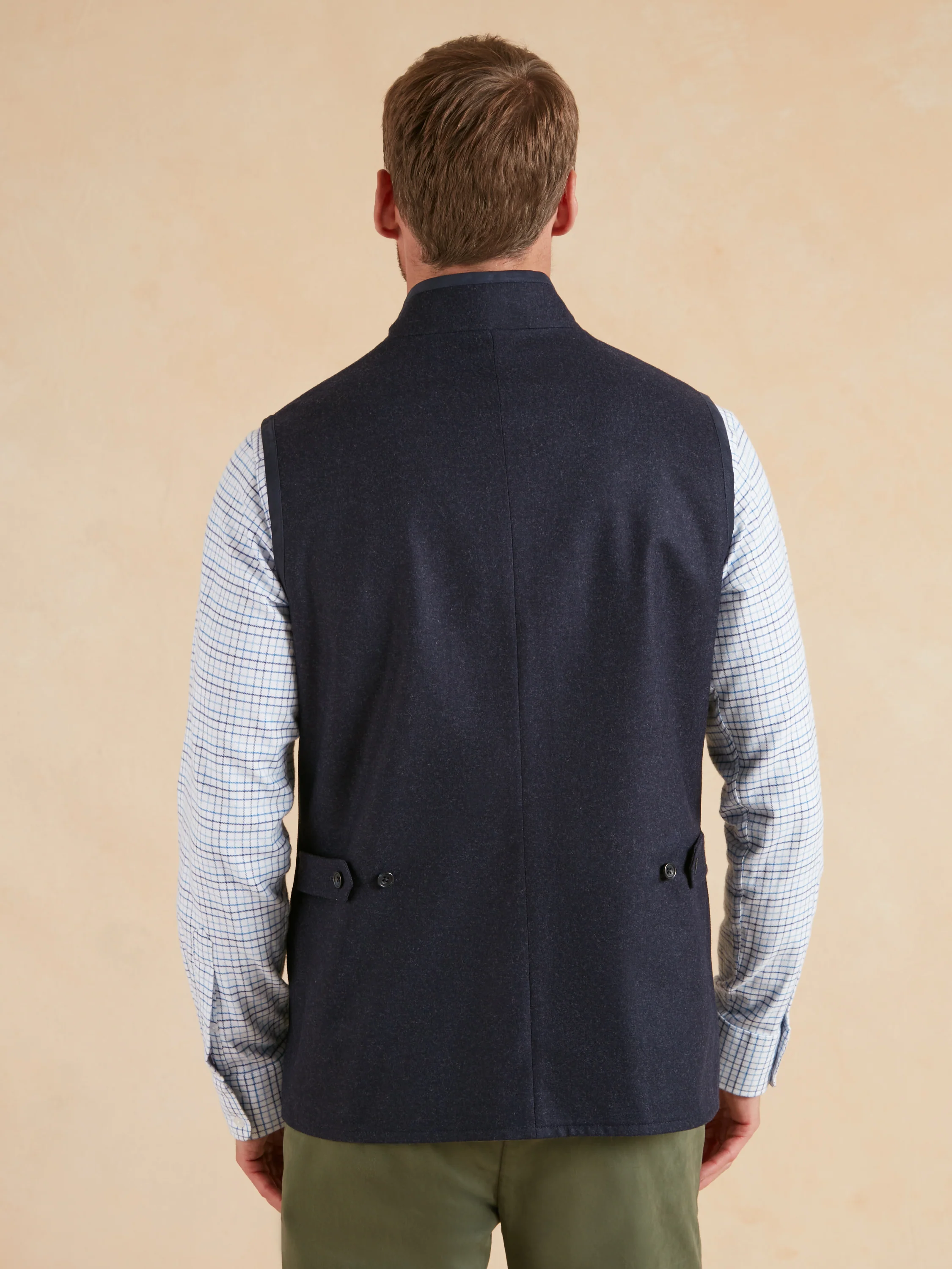 Reversible Wool and Cotton Gilet - Navy & Olive - Image 6