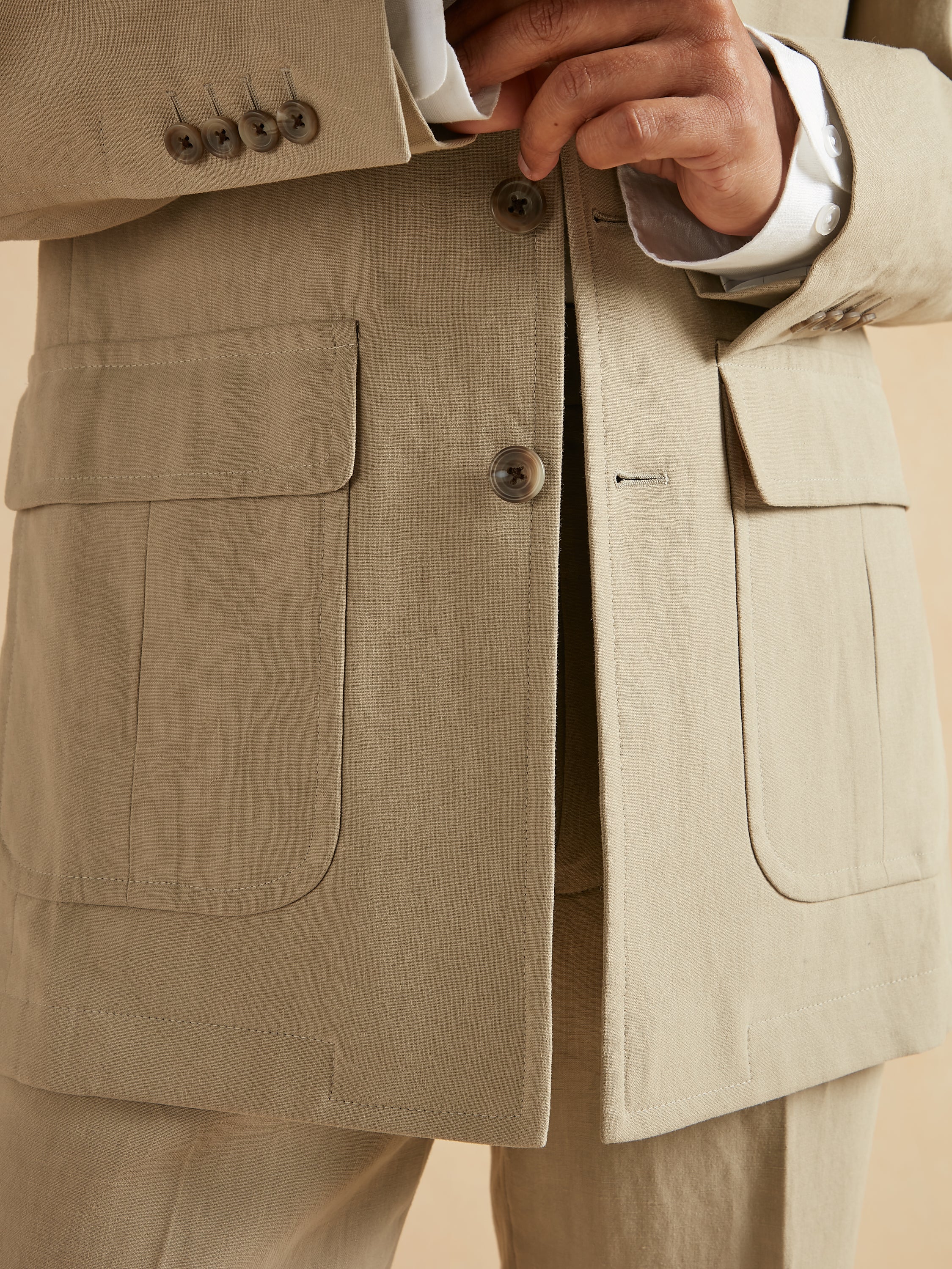 Safari Jacket Italian Linen - Stone - Image 3