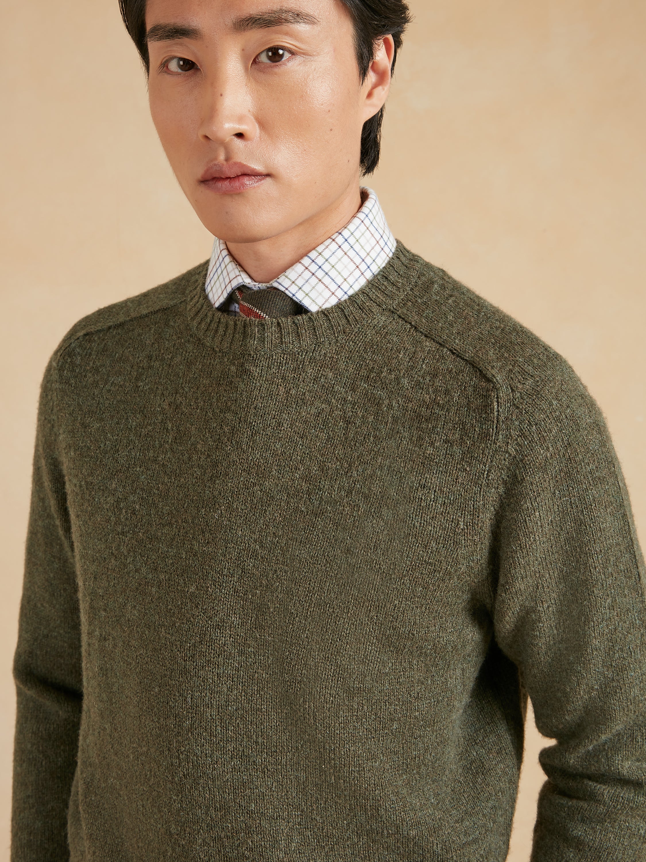 Shetland Crew Neck Jumper - Olive Green - Image 2