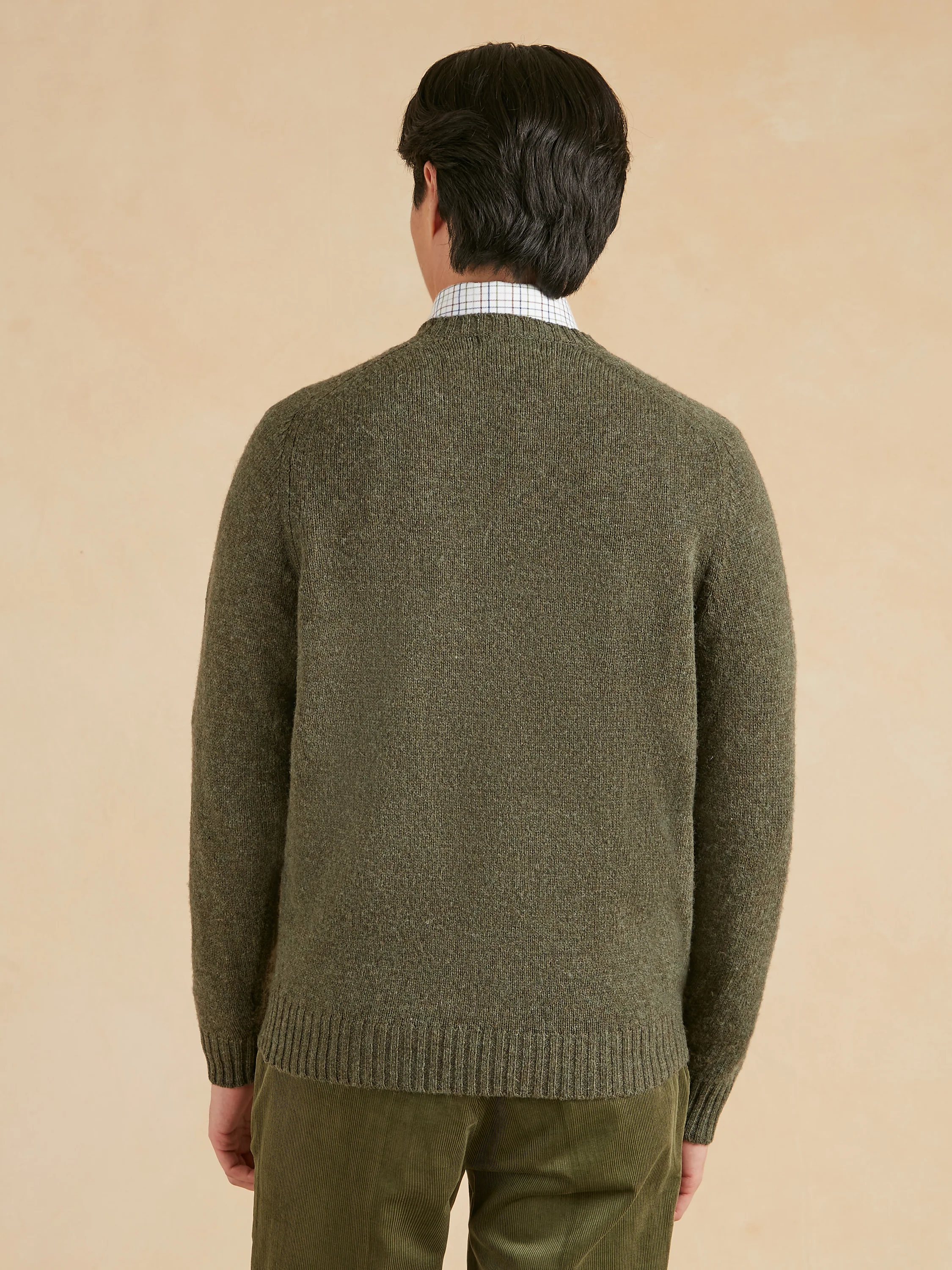 Shetland Crew Neck Jumper - Olive Green - Image 4