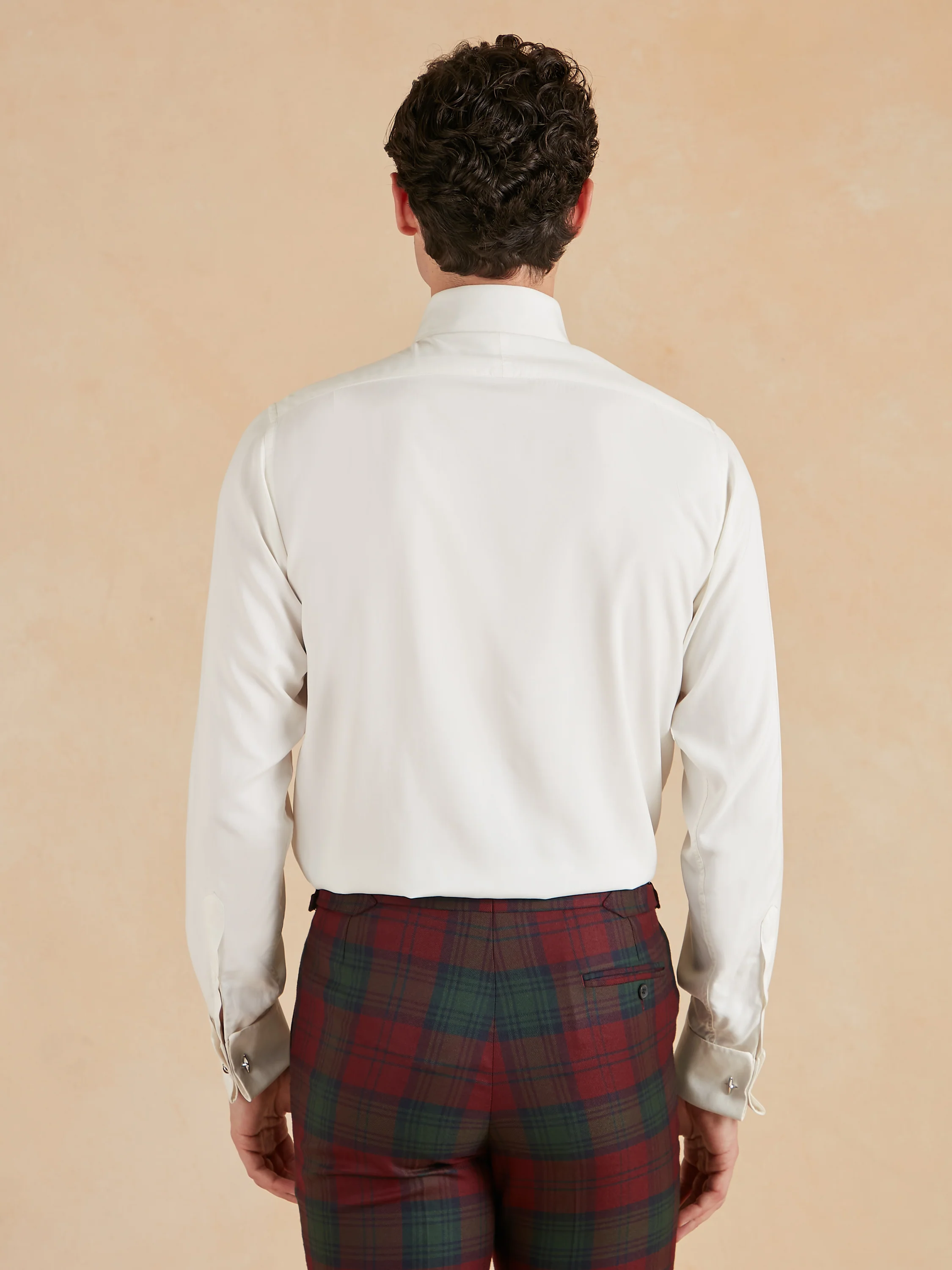 Silk Evening Shirt, Classic Collar - Cream - Image 4