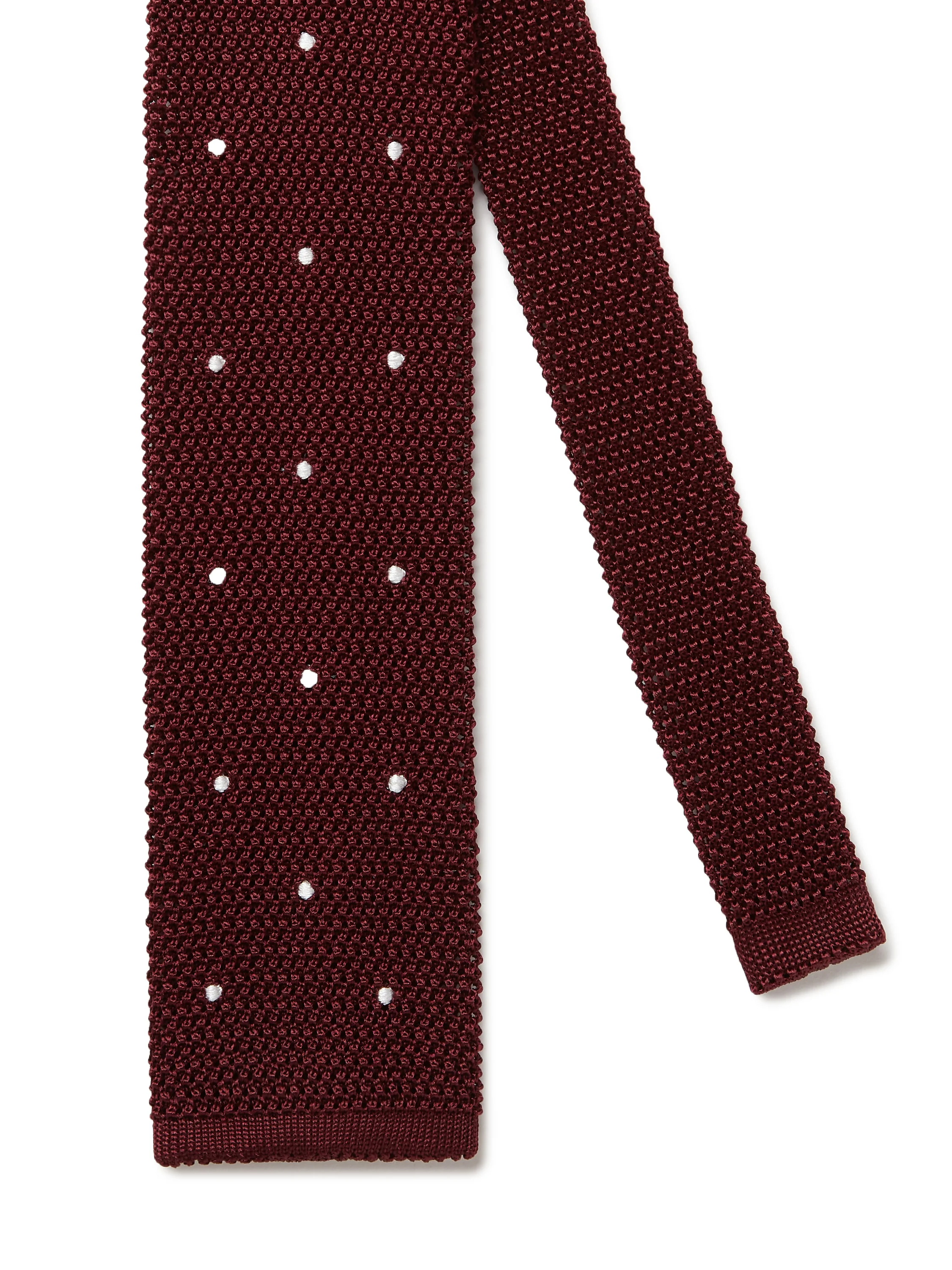 Silk Knitted Polka Dot Tie - Burgundy - Image 2