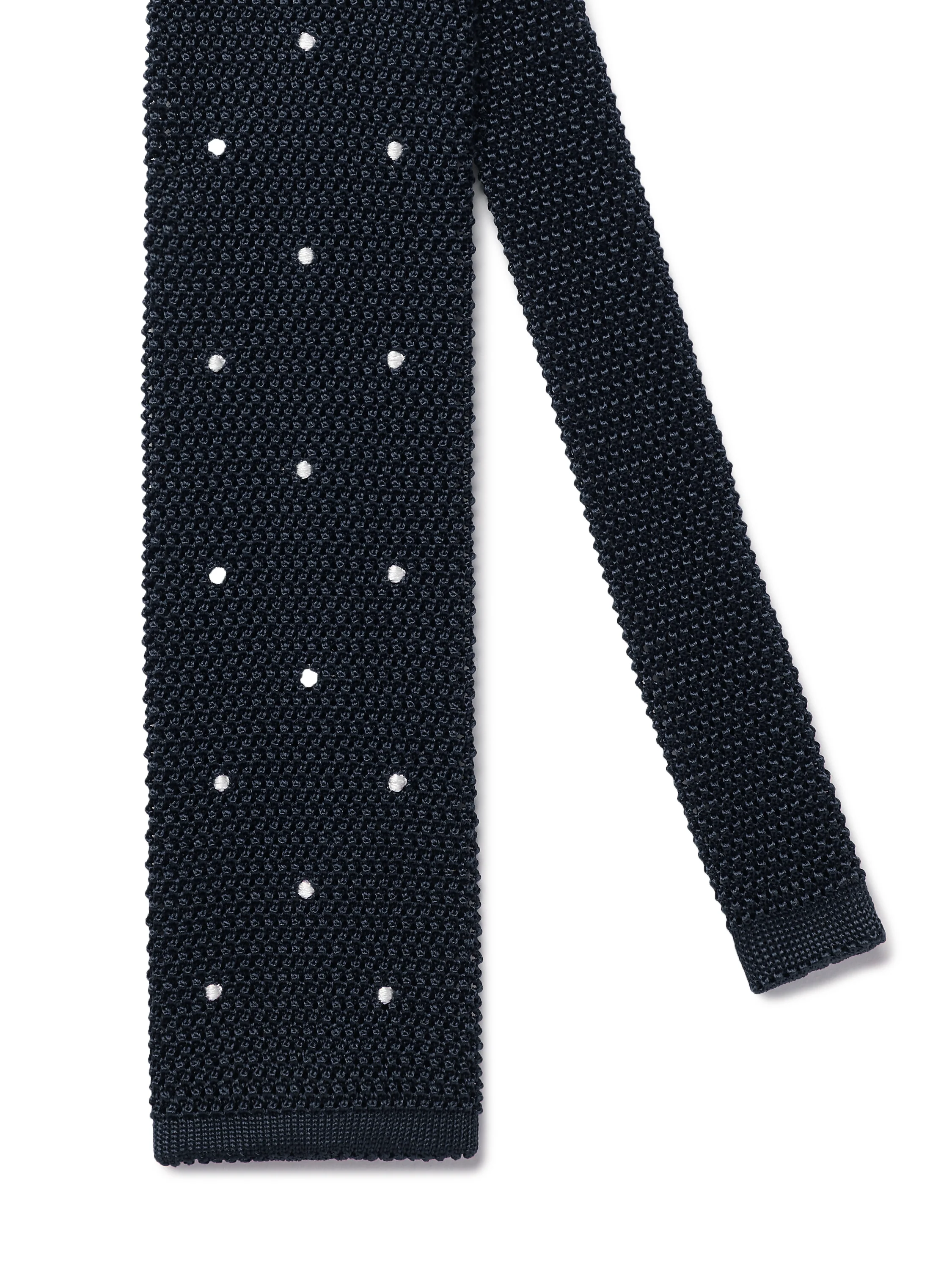 Silk Knitted Polka Dot Tie - Navy - Image 3