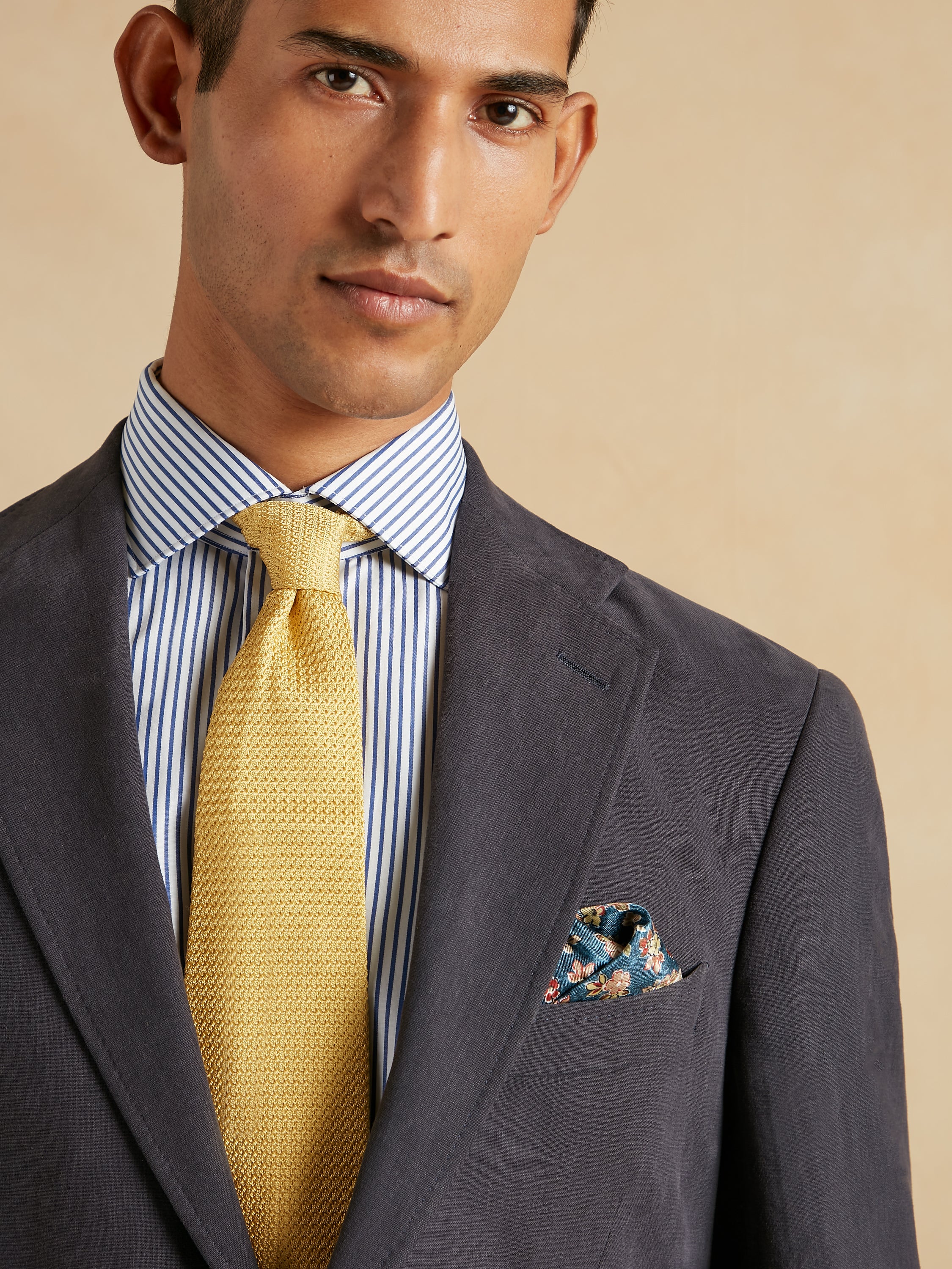 Single Breasted Jacket Italian Linen - Navy - Image 3