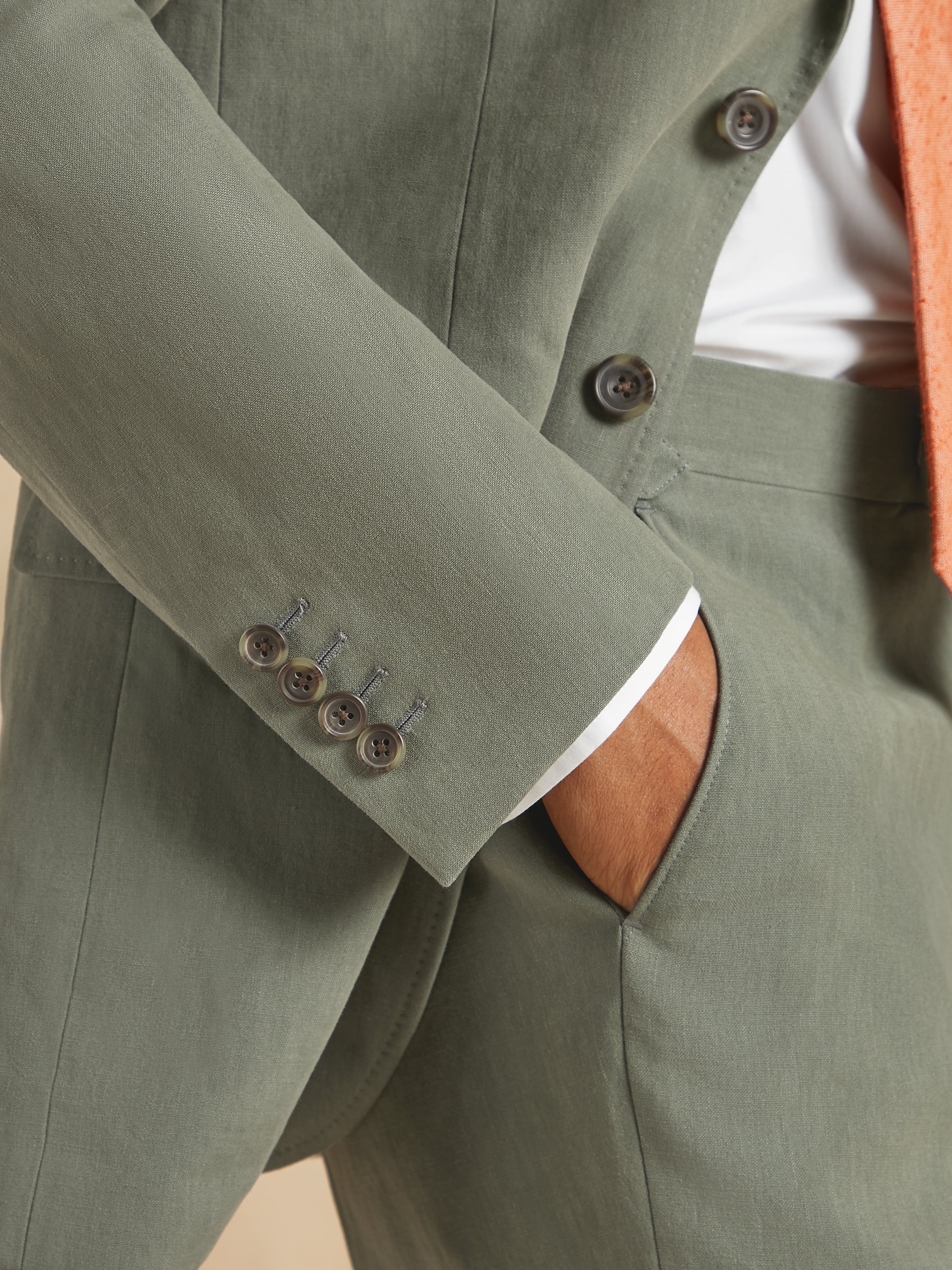 Single Breasted Jacket Italian Linen - Sage Green - Image 3