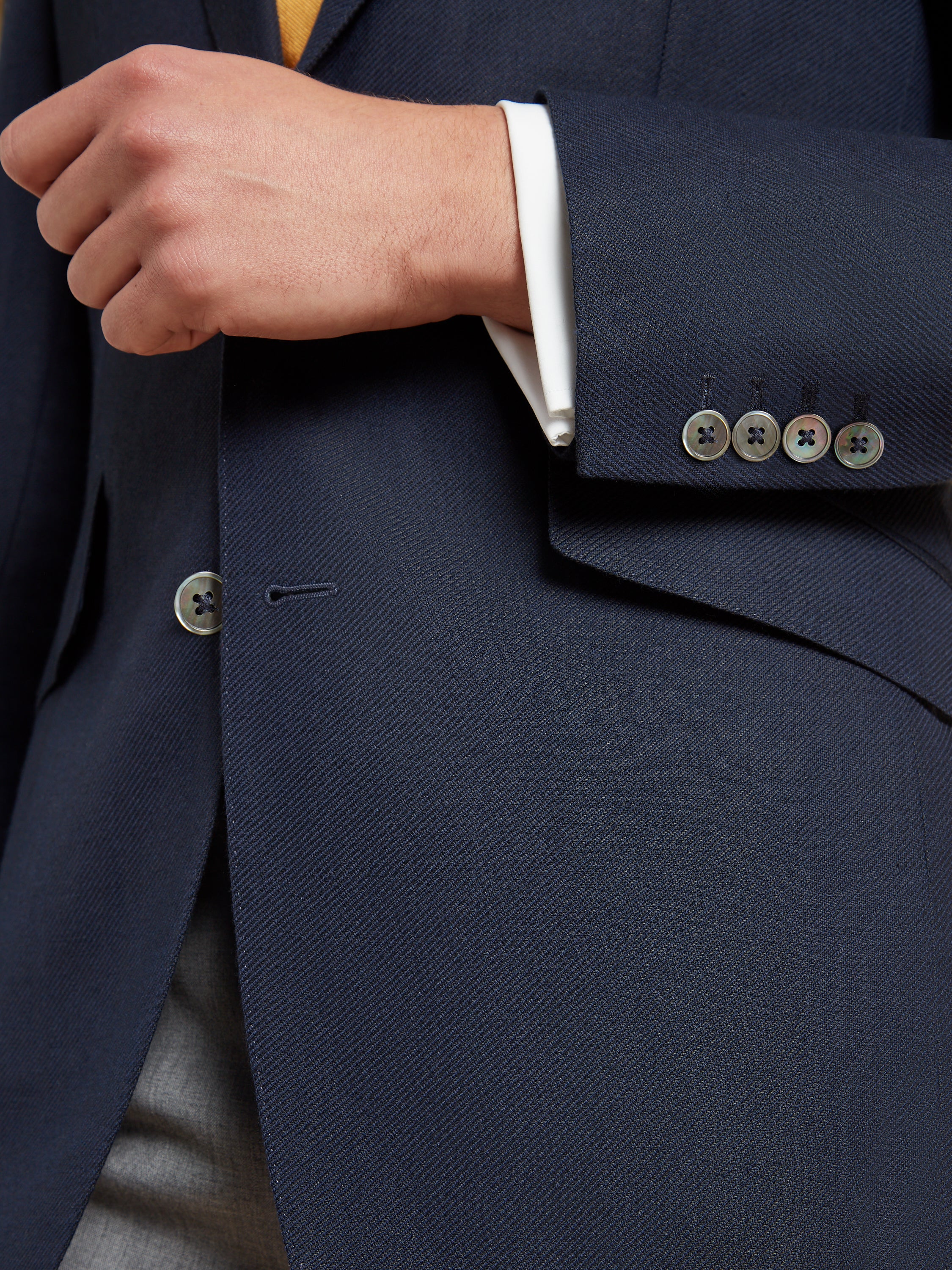 Single Breasted Lightweight Blazer Wool Linen - Navy - Image 3