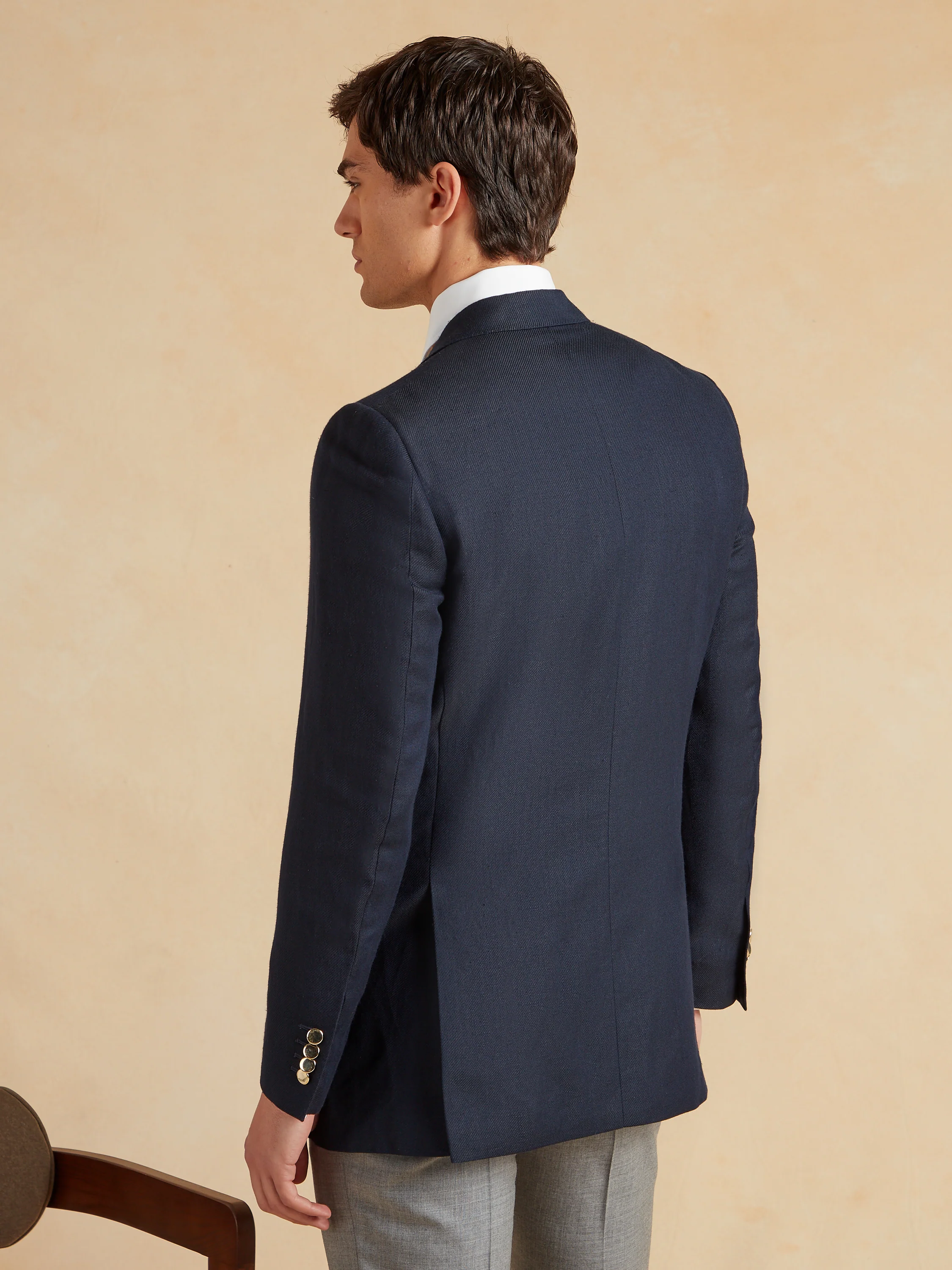 Single Breasted Lightweight Blazer Wool Linen - Navy - Image 4