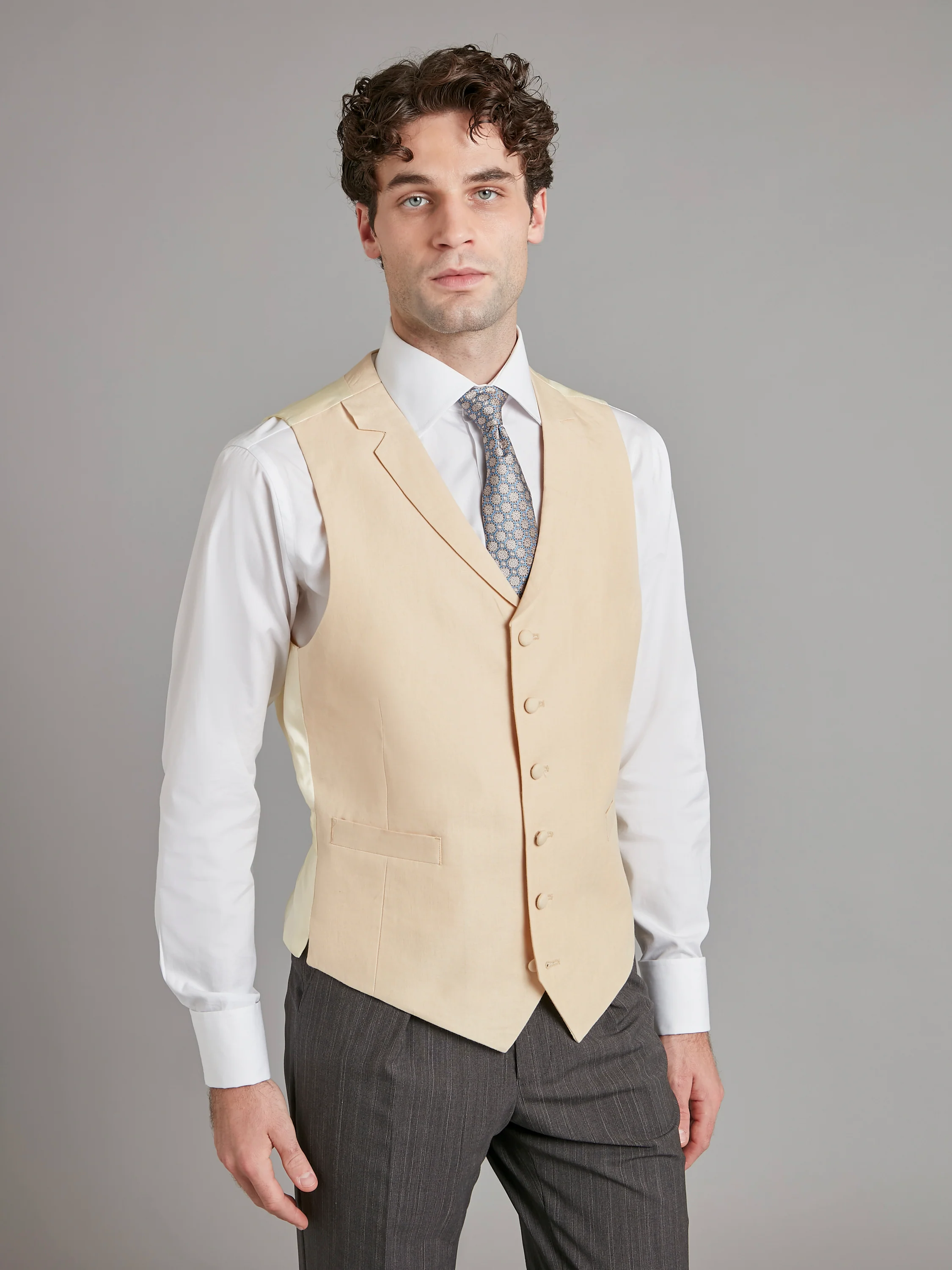 Single Breasted Linen Waistcoat - Beige (Extended Sizing) - Image 2