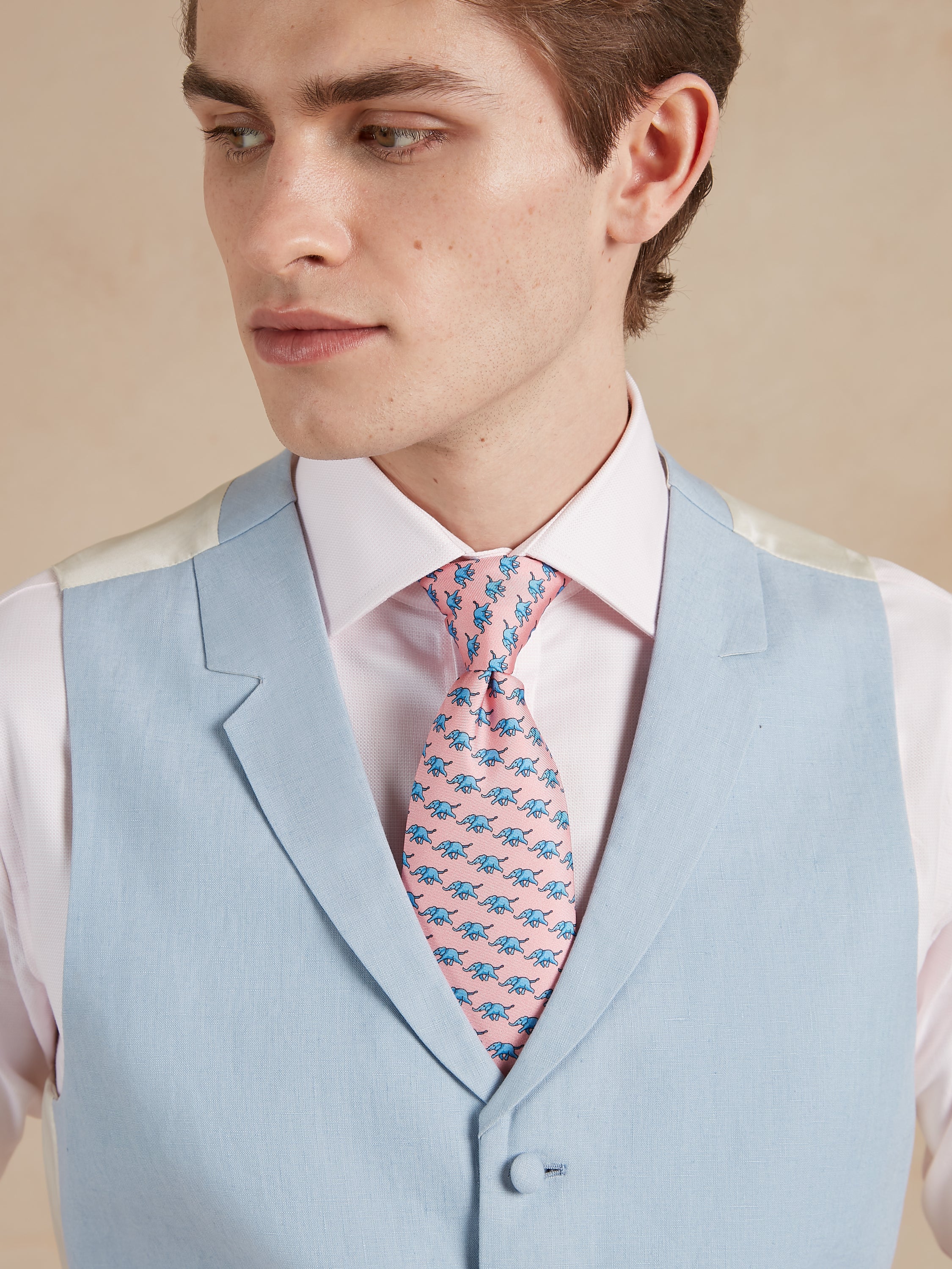 Single Breasted Linen Waistcoat - Pale Blue - Image 3