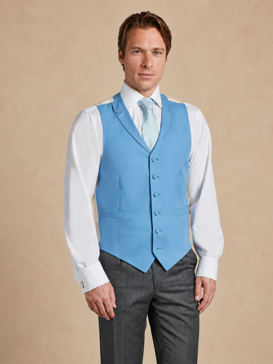 Single Breasted Wool Waistcoat - Mid Blue
