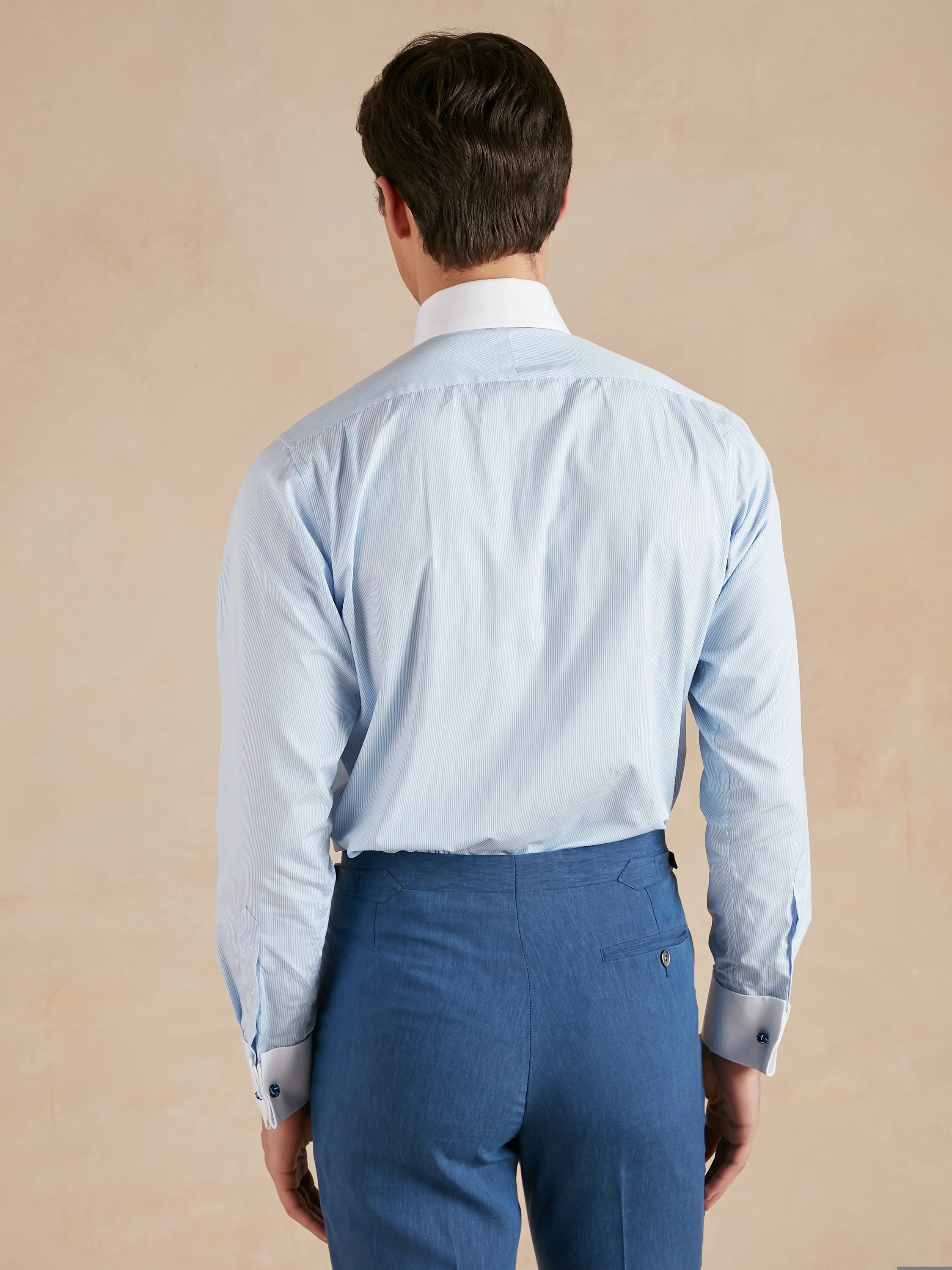 Striped Shirt with White Collar and Cuff - Blue - Image 4