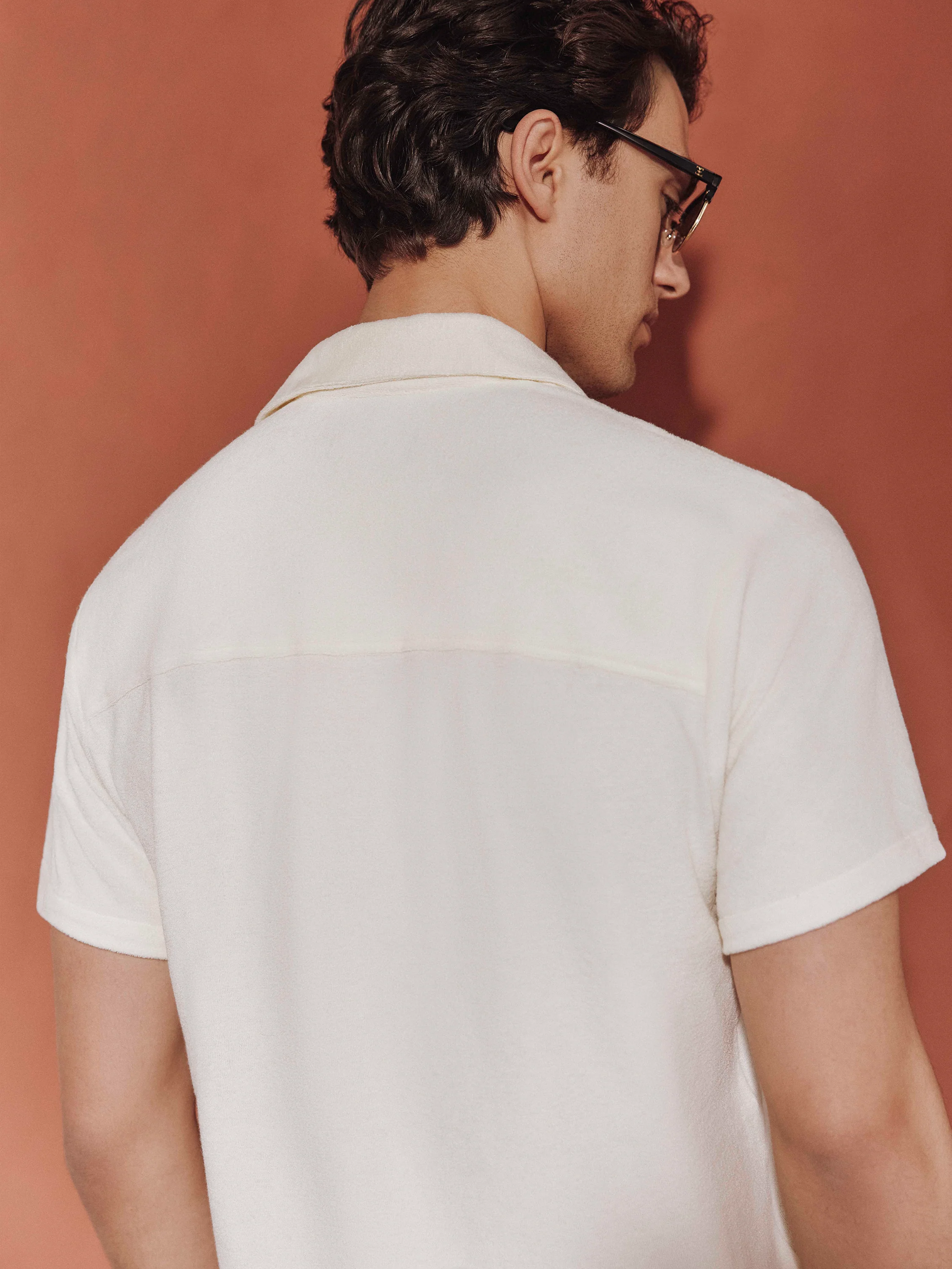 Towelling Polo Shirt - Ecru - Image 3