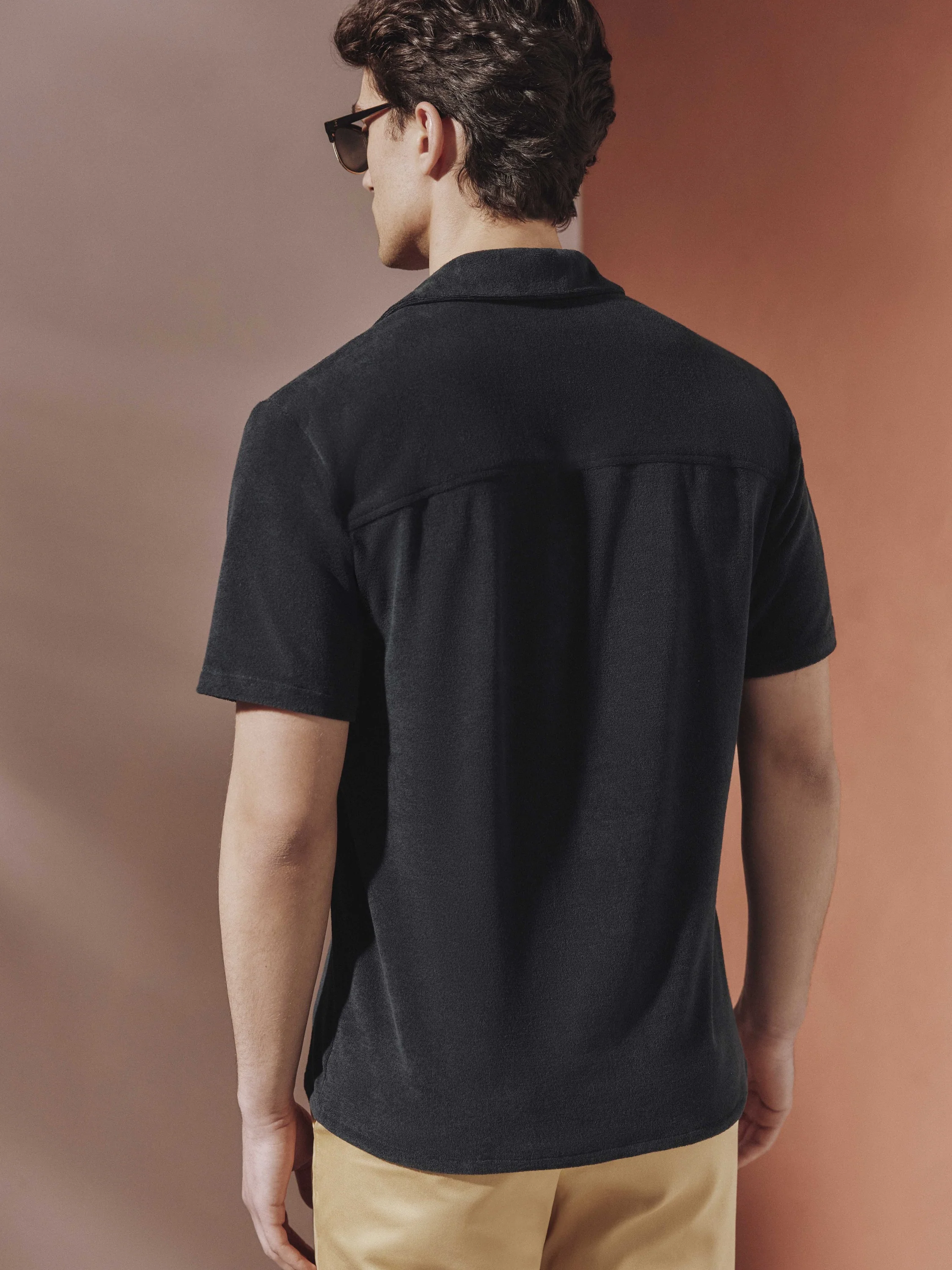 Towelling Polo Shirt - Navy - Image 3