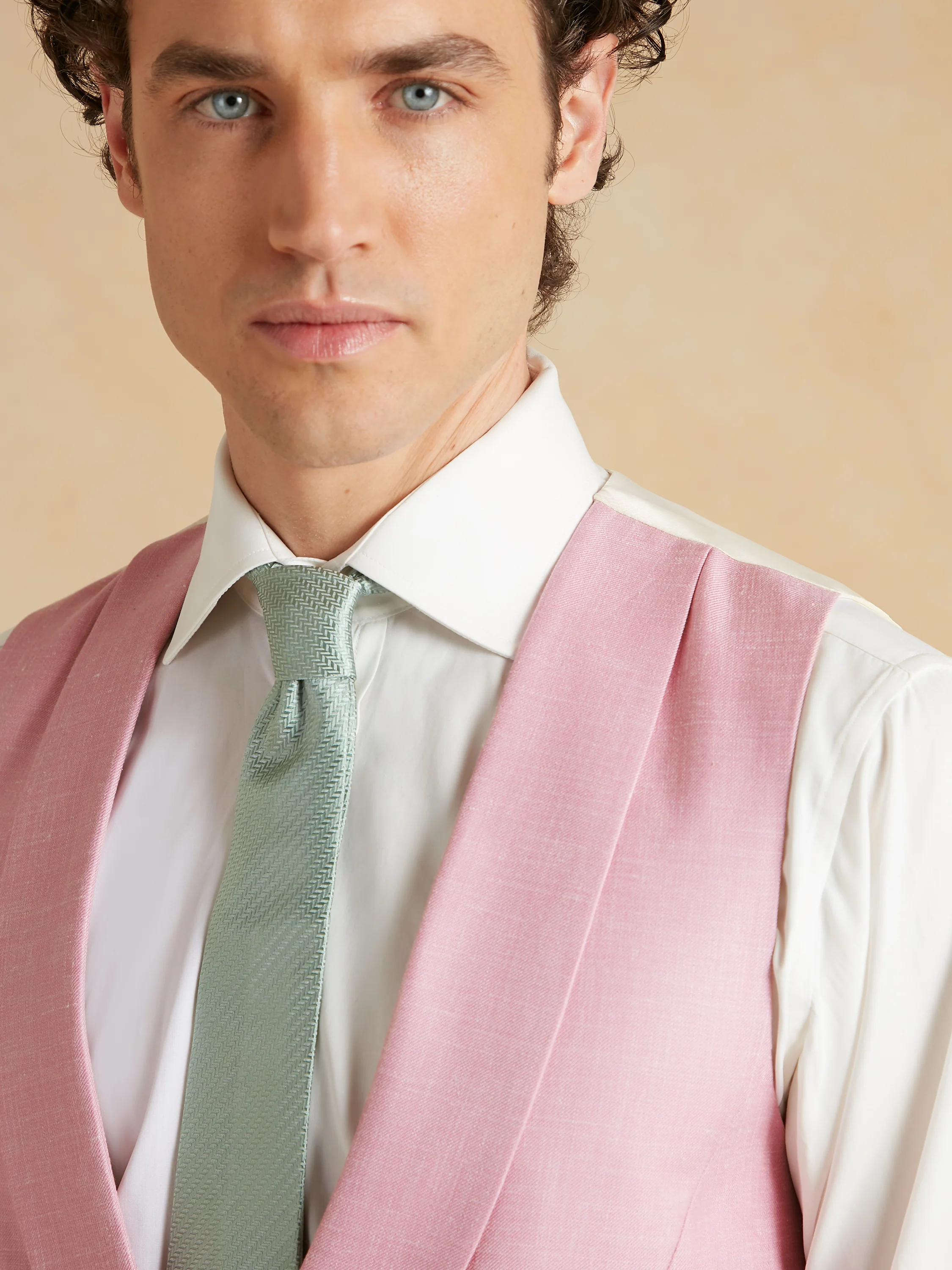 Tropical Wool, Silk and Linen Double Breasted Waistcoat - Pink - Image 3
