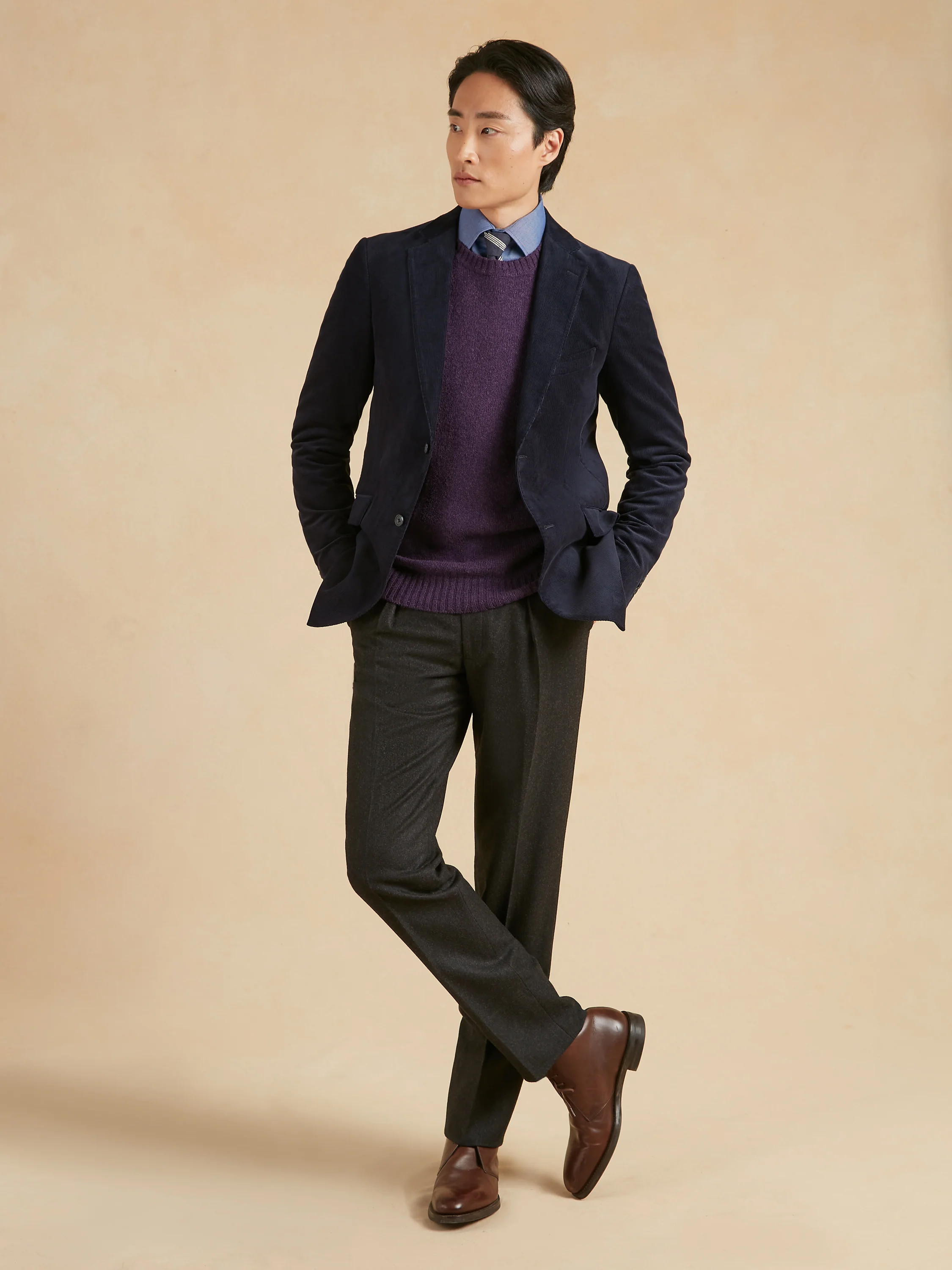Unstructured Eaton Jacket Needlecord - Navy - Image 2