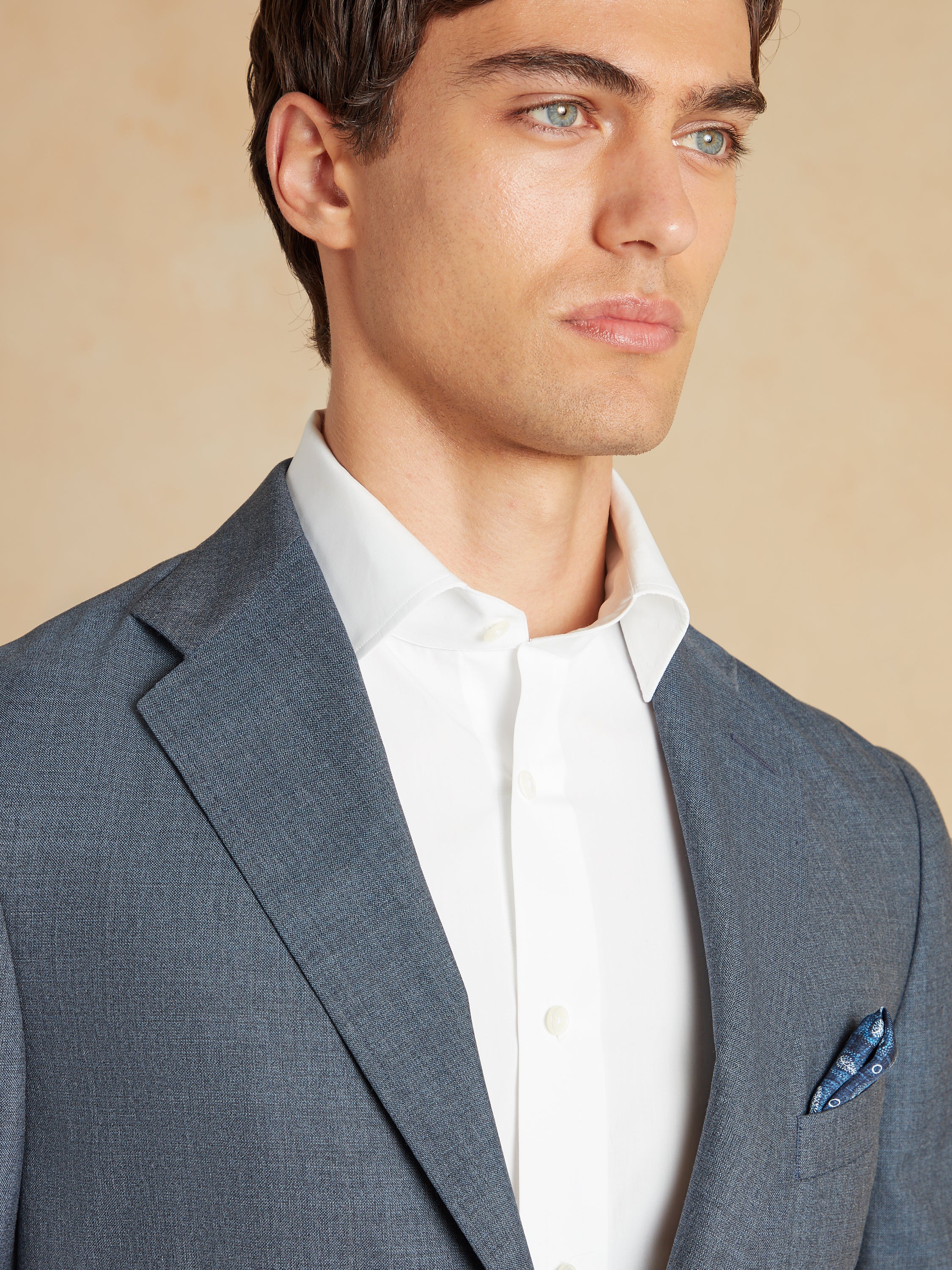 Unstructured Jacket Wool Cotton and Silk - Blue - Image 2