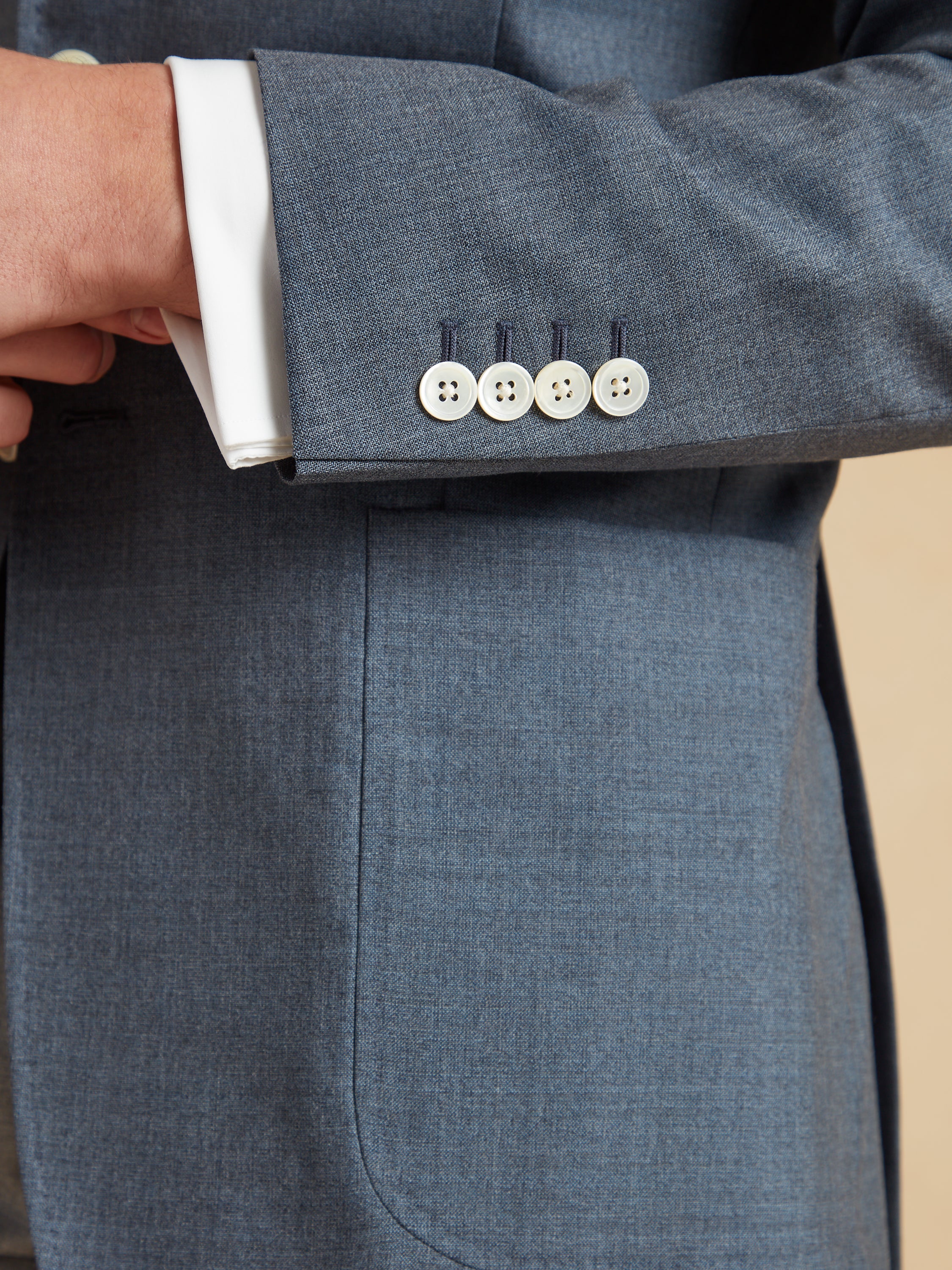 Unstructured Jacket Wool Cotton and Silk - Blue - Image 3