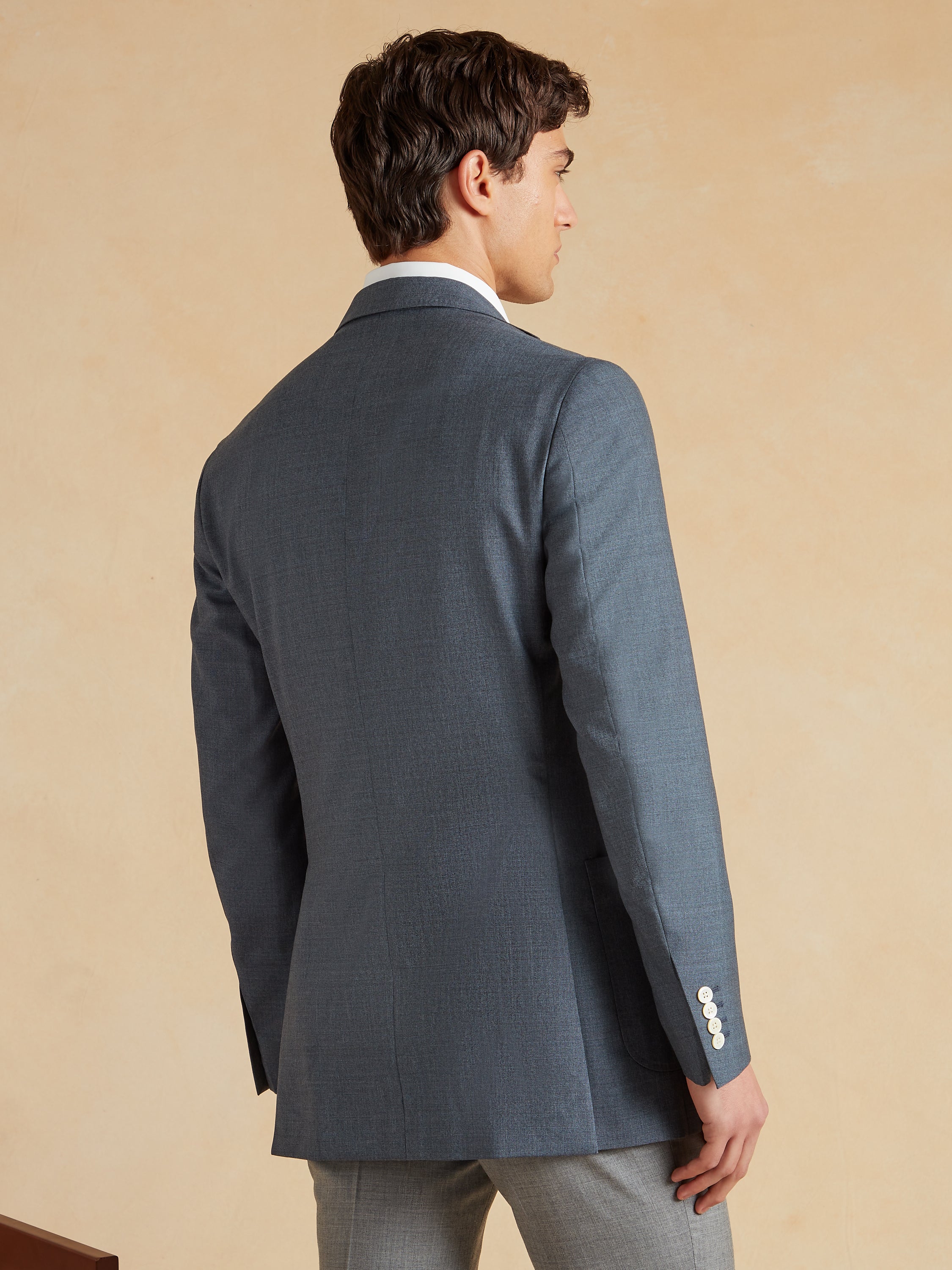 Unstructured Jacket Wool Cotton and Silk - Blue - Image 4