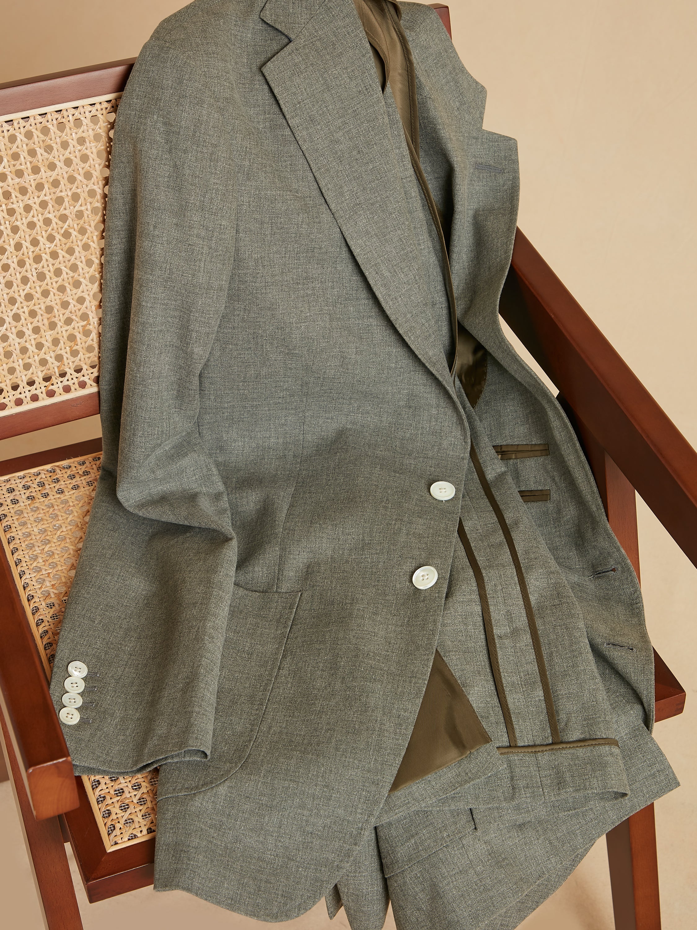 Unstructured Jacket Wool Cotton and Silk - Olive Green - Image 2