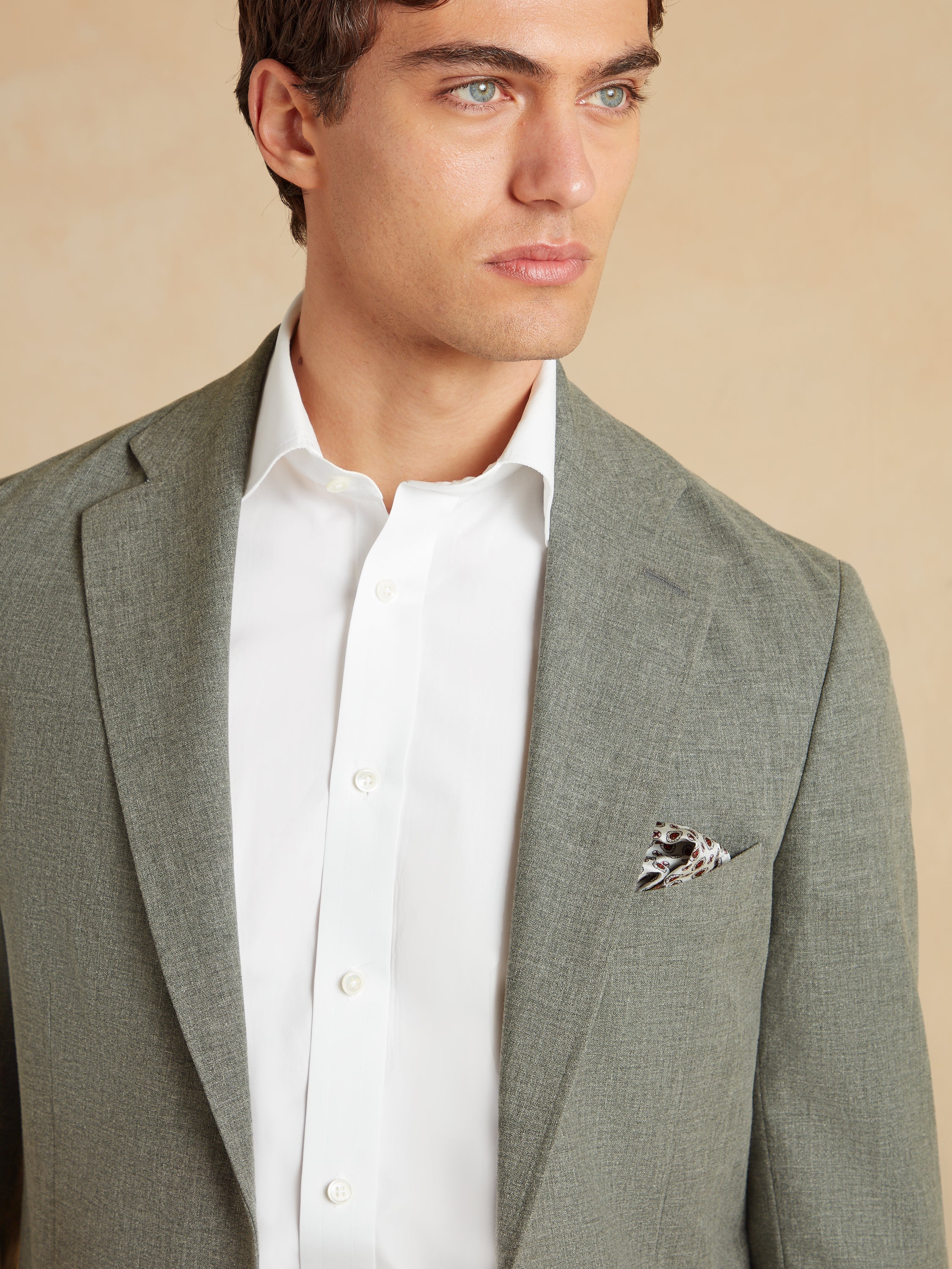 Unstructured Jacket Wool Cotton and Silk - Olive Green - Image 3
