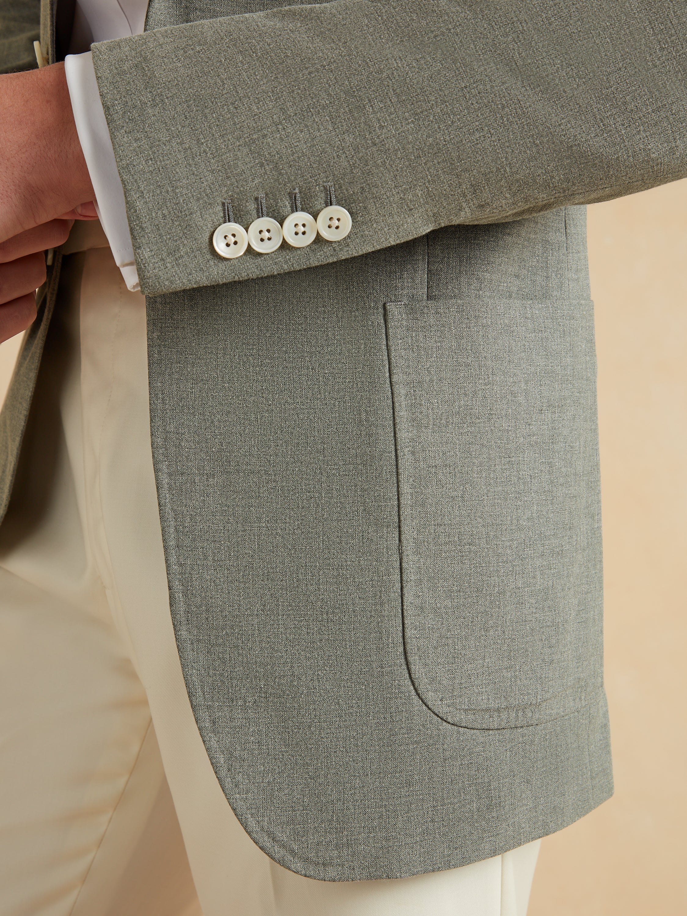 Unstructured Jacket Wool Cotton and Silk - Olive Green - Image 4