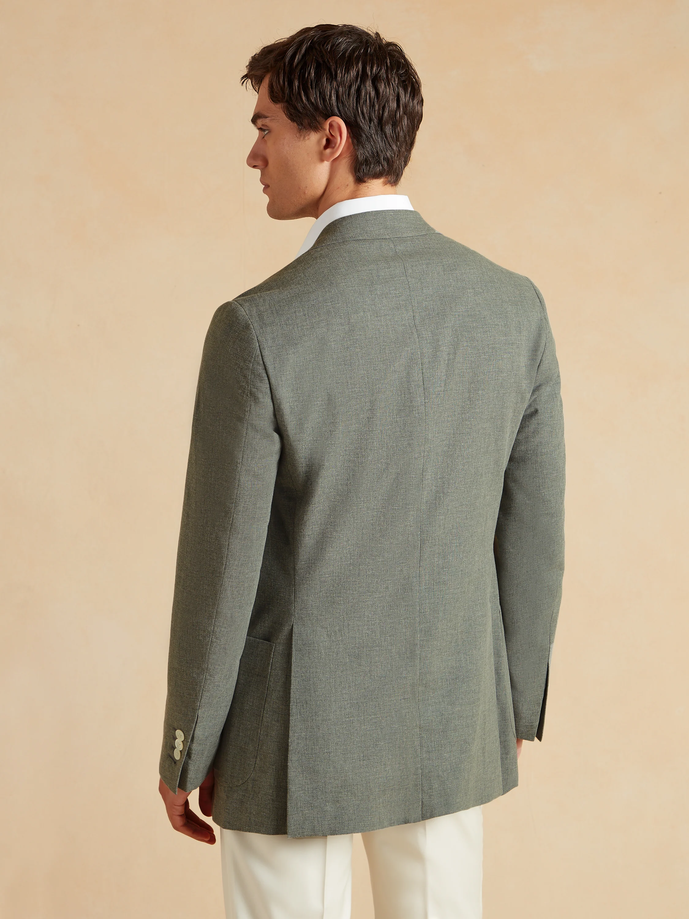 Unstructured Jacket Wool Cotton and Silk - Olive Green - Image 5