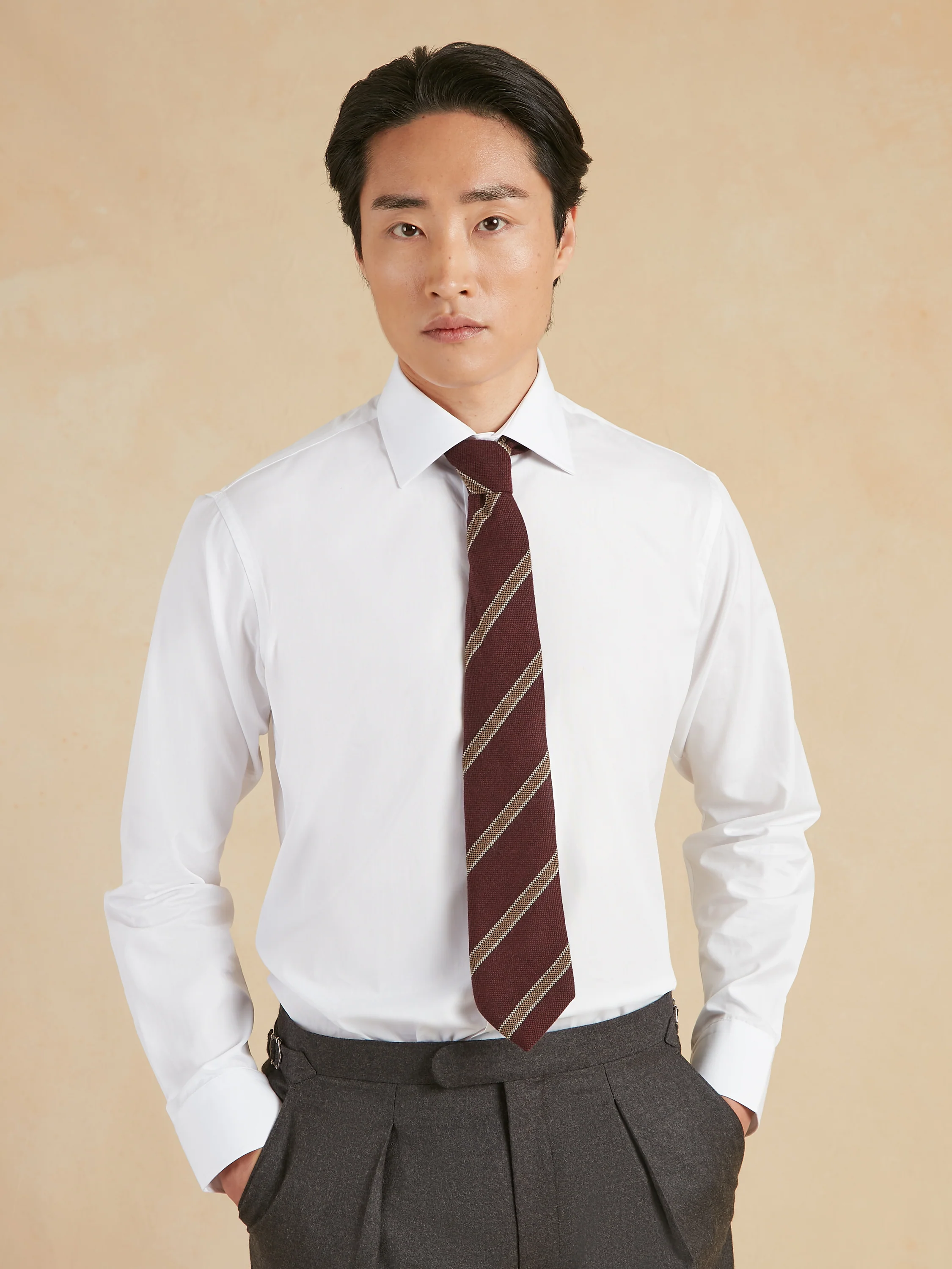 Wool Striped Tie - Burgundy - Image 2