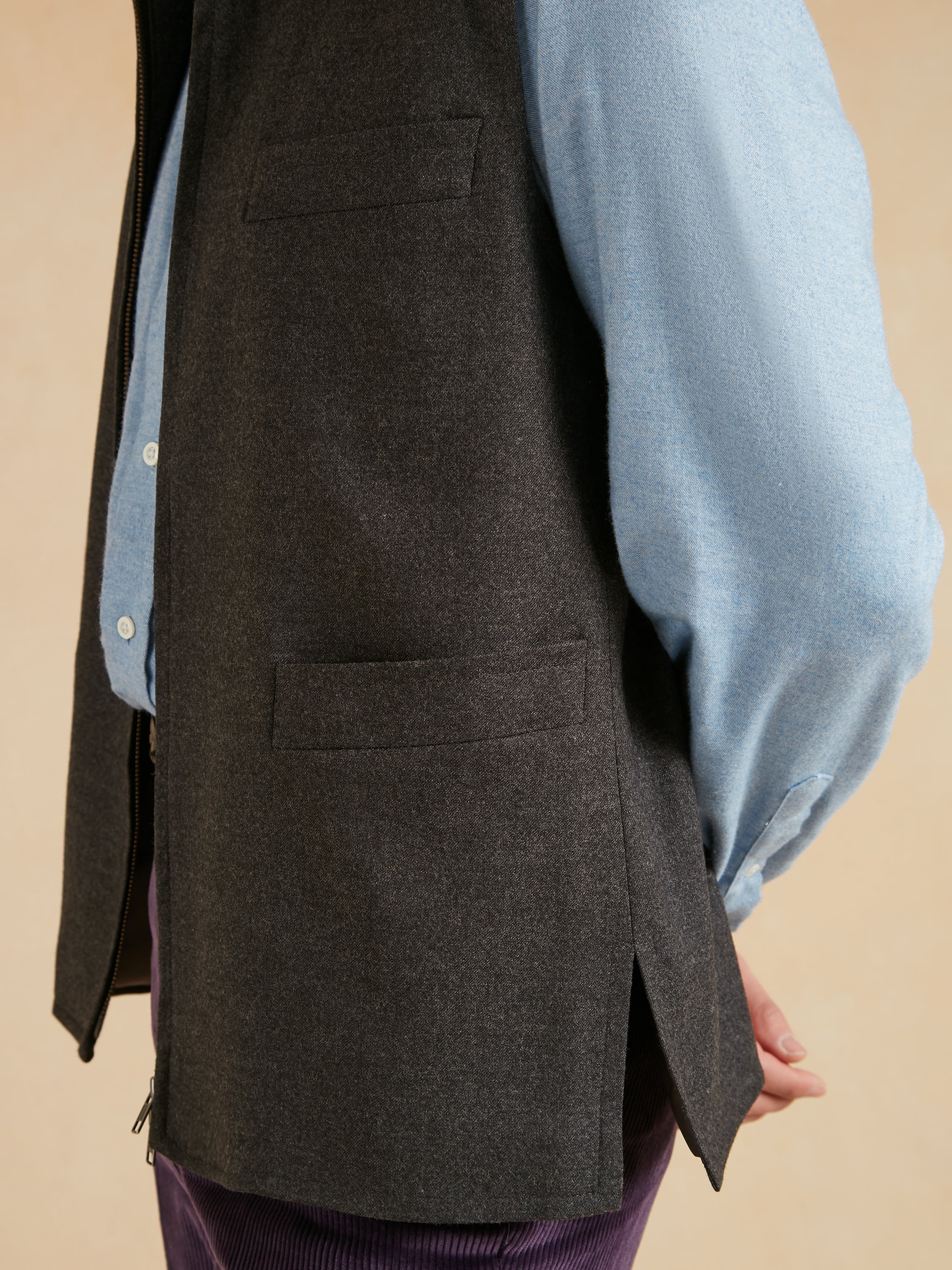 Zip Up Gilet - Dark Grey Drago Flannel - Image 3